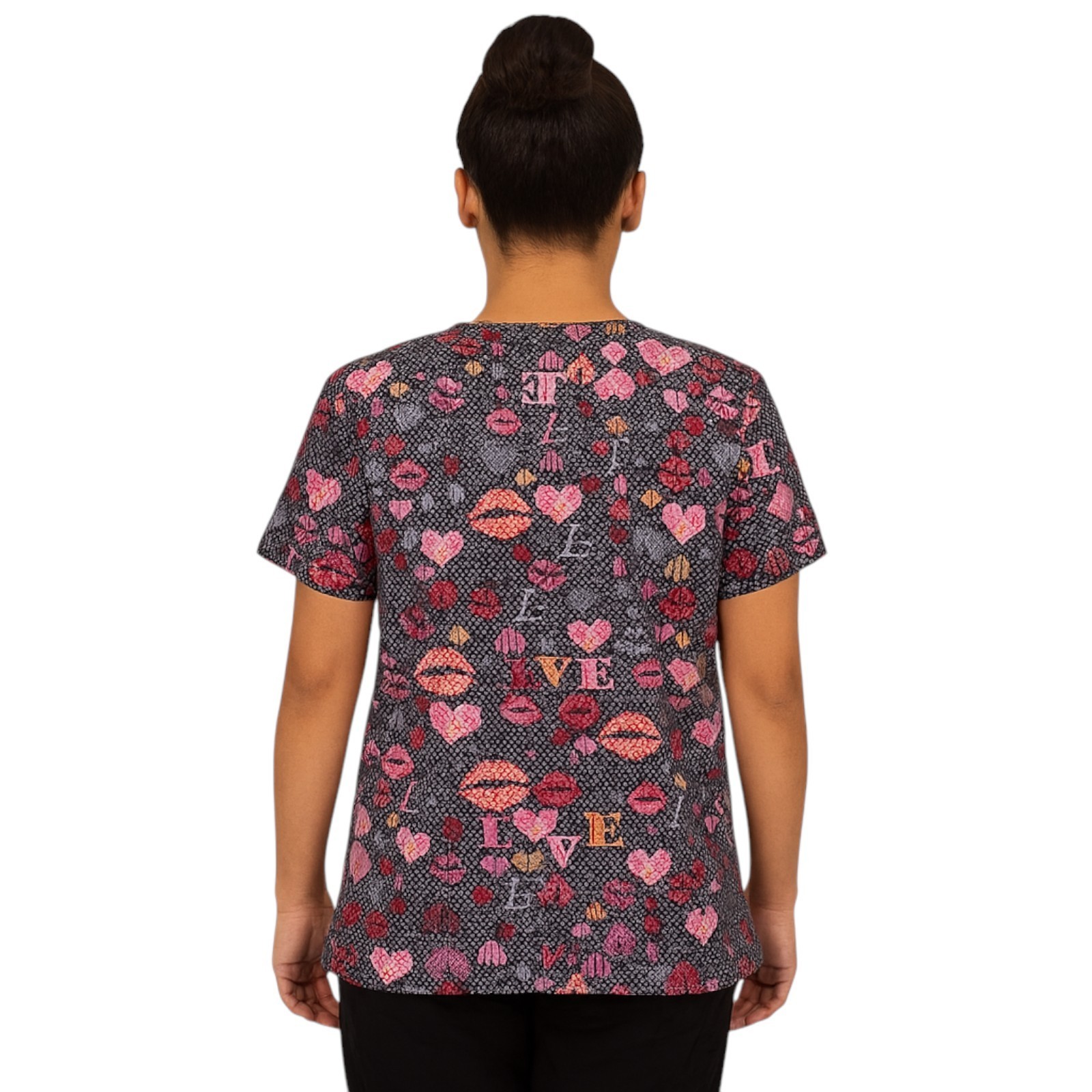 UA Scrubs Medium Whimsical Top V-Neck Side Slits Double and Single Pockets
