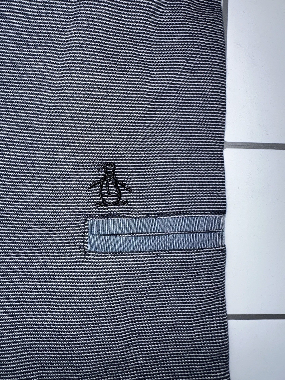 NWT Original Penguin Polo Men’s XXL navy/gray micro stripe 100% Cotton Shirt