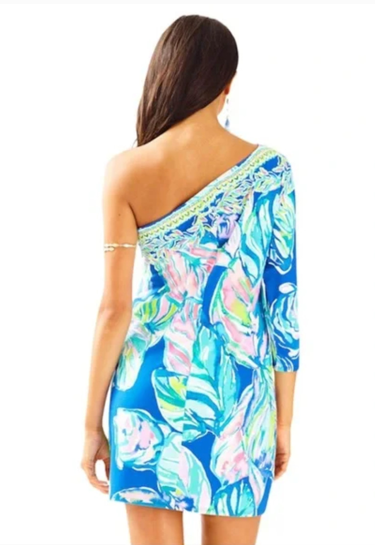LILLY PULITZER SIZE LARGE PETRA ONE SHOULDER DRESS *CASA DEL SOL* RARE
