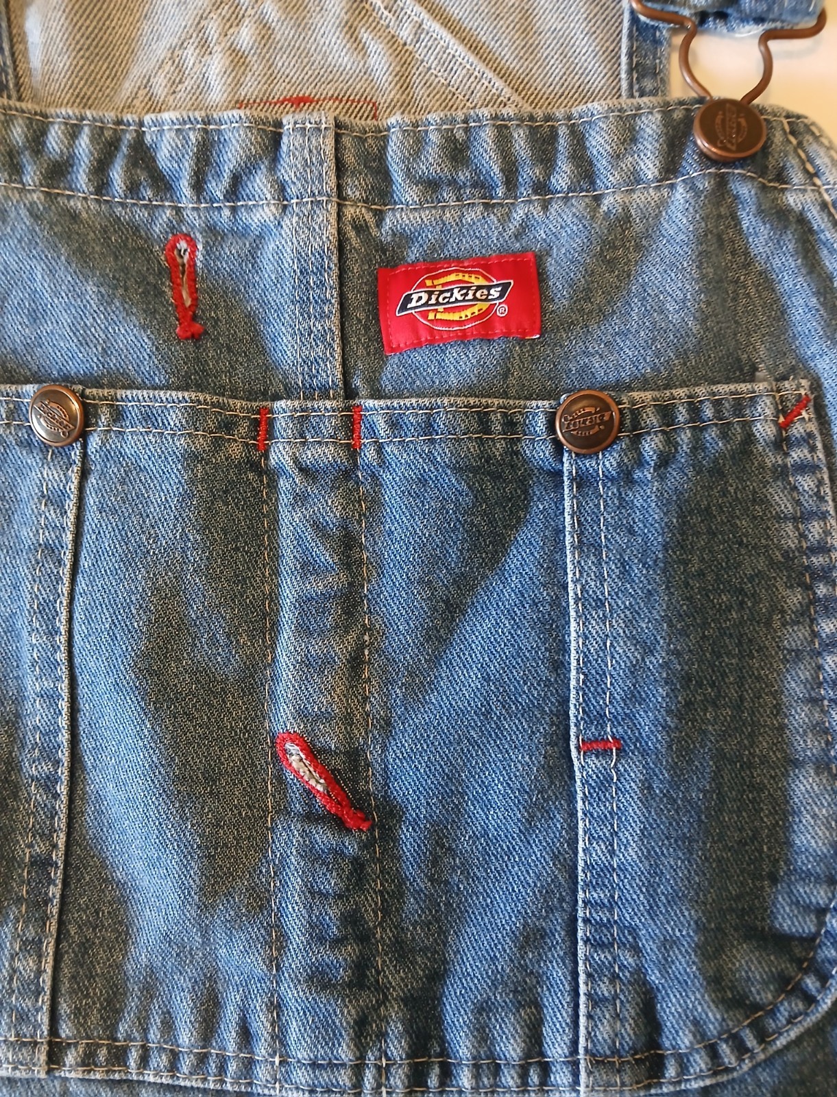 Dickies Overalls 34 X 30 Coveralls Bib Blue Cotton Denim Carpenter Farm Work EUC
