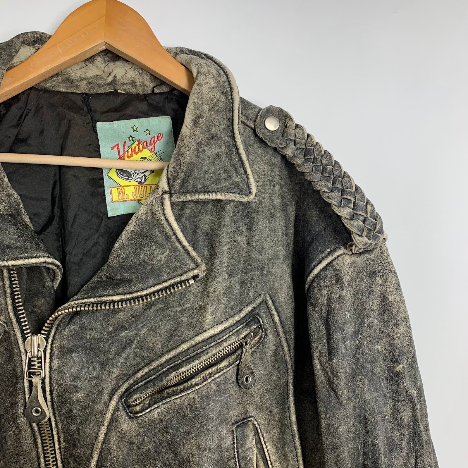 Vintage M.Julian Distressed Leather Motorcycle Jacket Moto Biker Style Size L