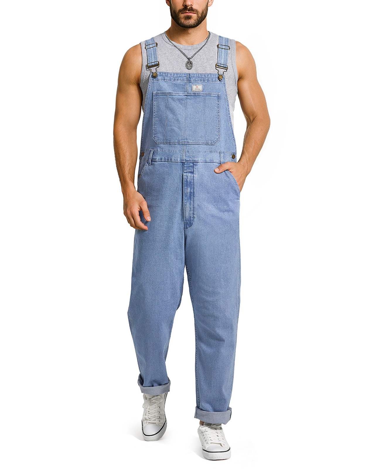 HISEA Men Flex Denim Bib Overalls Relaxed Fit Workwear Tapered Leg Jumpsuit Jean