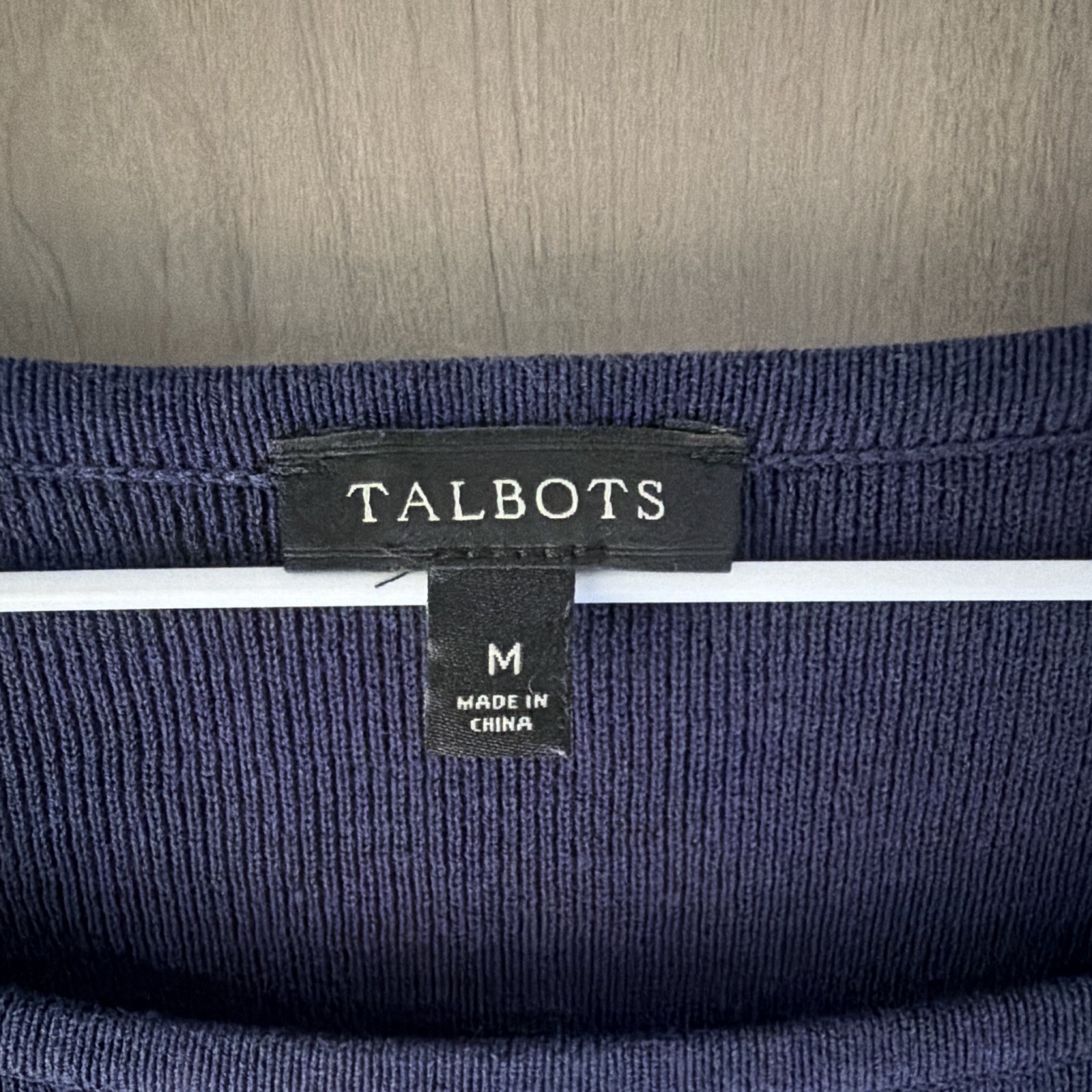 Talbots Women’s Blue Solid Knit Round Neck Bell Long Sleeve Ruffle Top M