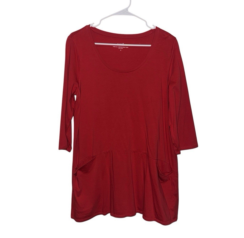 Pure J. Jill Coral Scoop Neck Pullover Tunic Top 3/4 Sleeve Pockets M