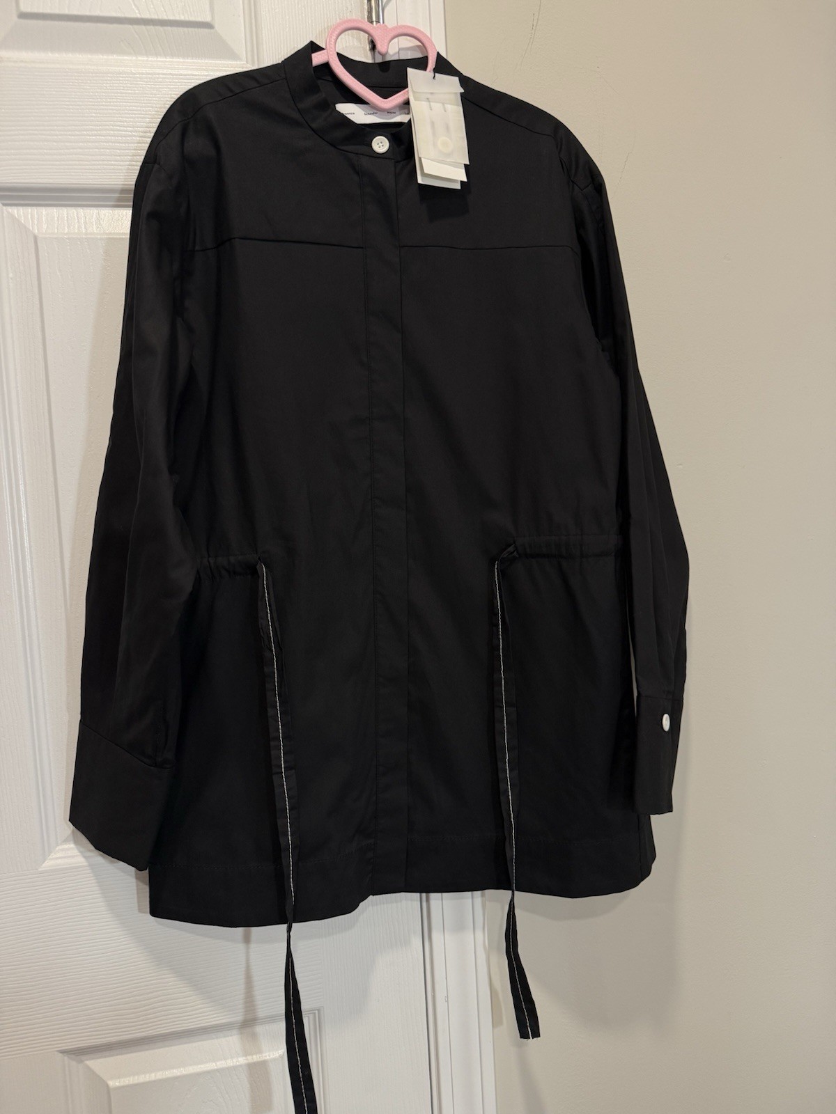 Proenza Schouler White Label Senna Top Sz 2 Black Poplin Tie Waist Blouse NWT