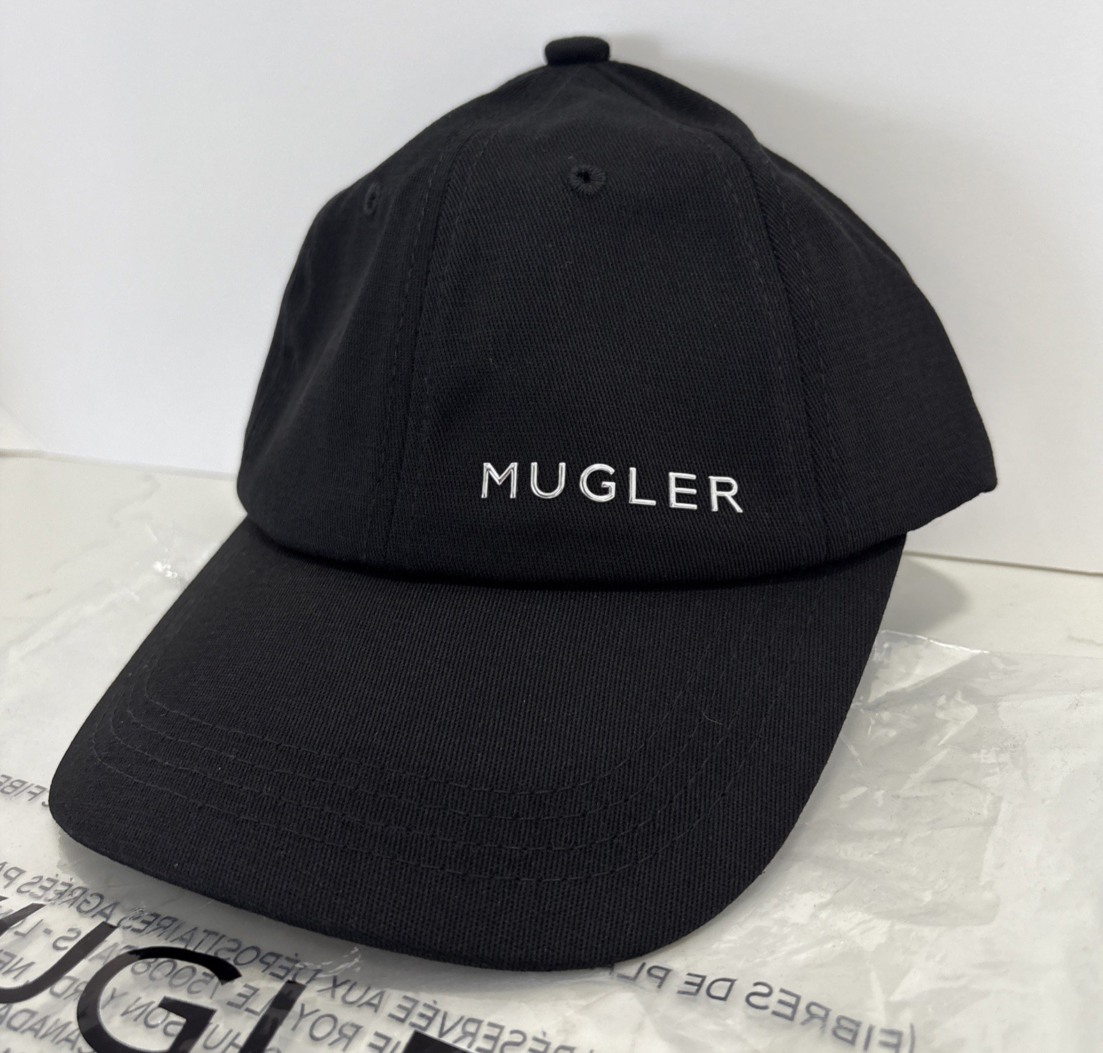 MUGLER LOGO PLAQUE ORGANIC COTTON BASEBALL CAP CAPPELLO DONNA BLACK ADJUSTABLE