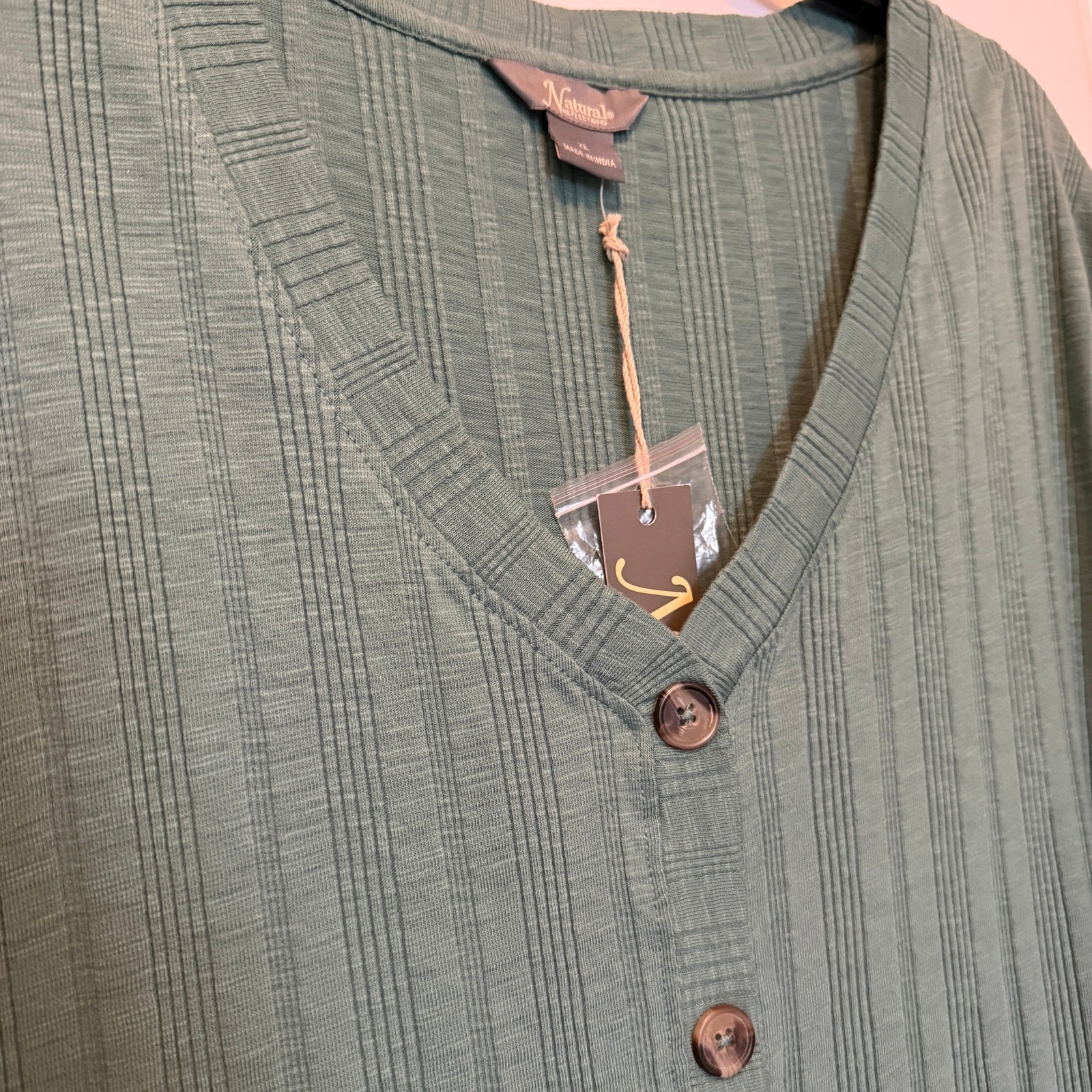 Natural Reflections Cardigan Sage Green Ribbed VNeck XL
