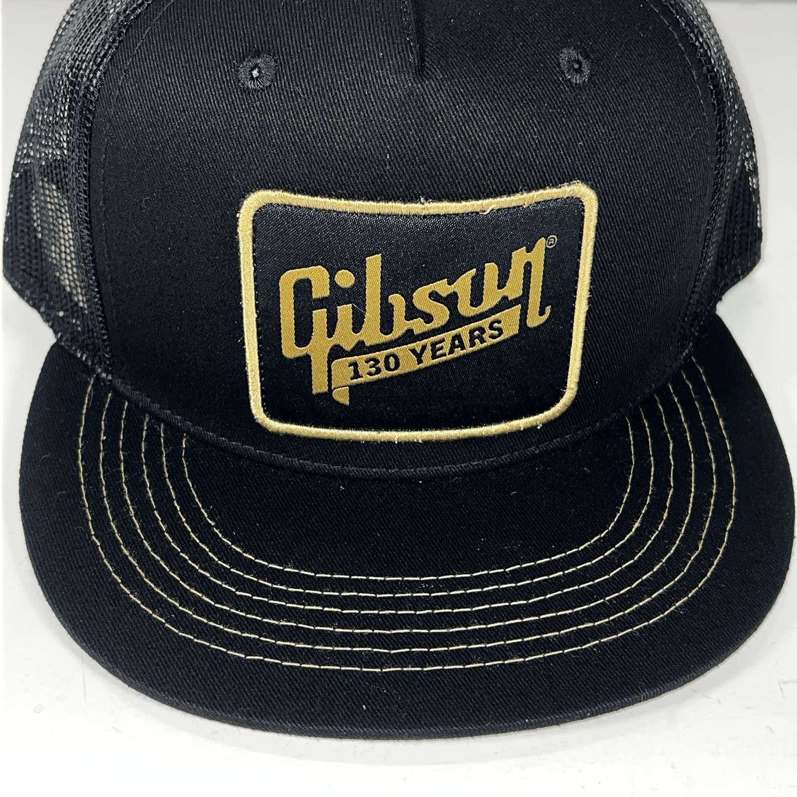 GIBSON Black Trucker Snapback Mesh Back 130 Year Anniversary Authentic Gibson