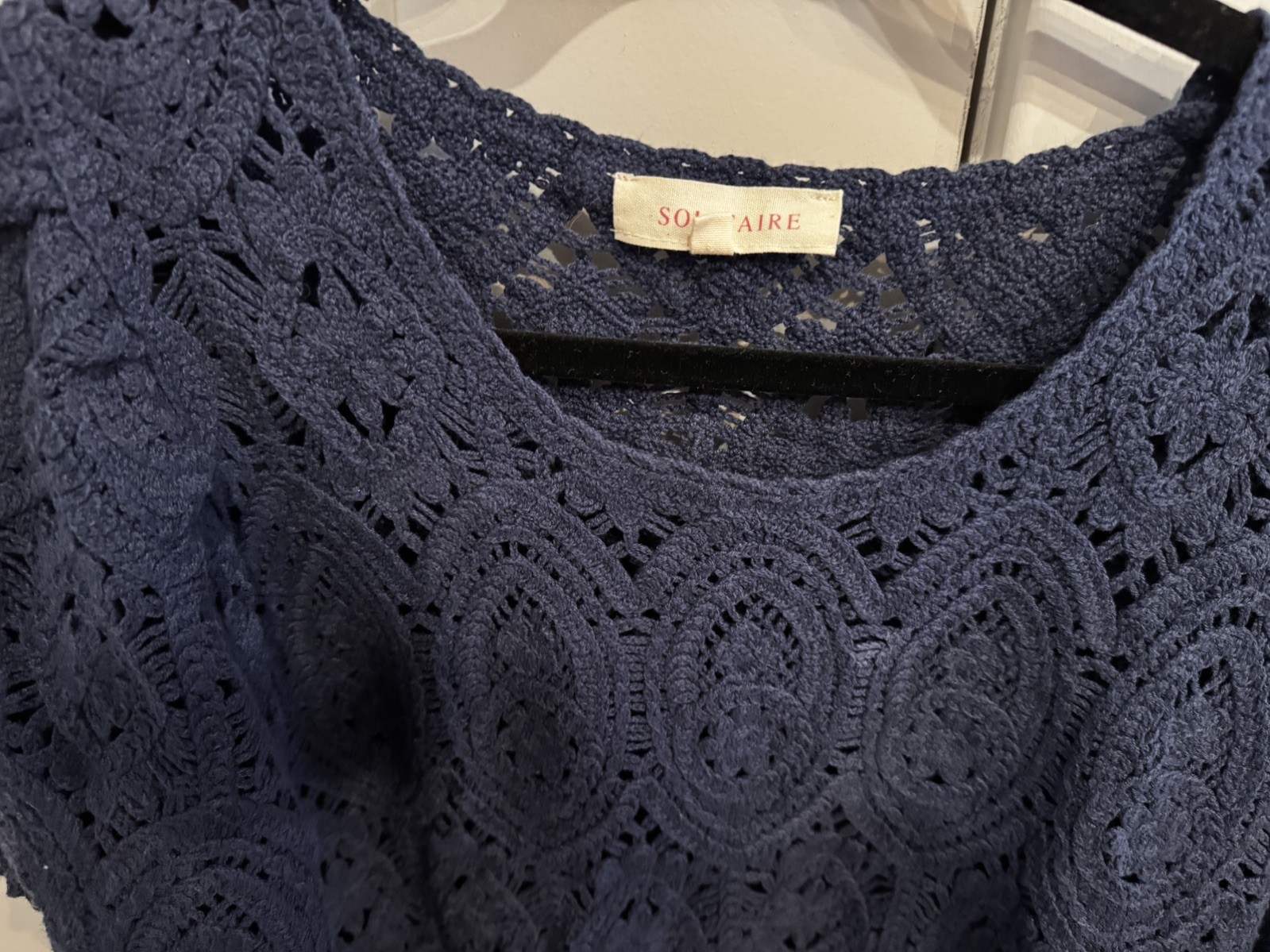 Solitaire Crochet Top Women’s Size X-Small Blue Cropped Oversized Boho Y2K EUC