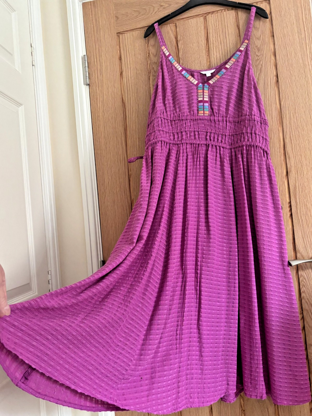 Monsoon Purple (Dark Magenta Pink) Textured Midi Length Sun Dress, Size L, 16-18
