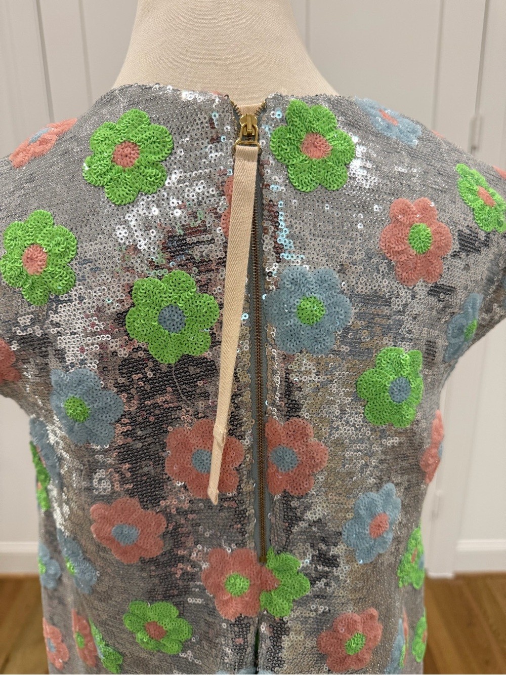 Odeeh Floral Sequin Tunic Top | Silver Sequin Oversized Statement Top
