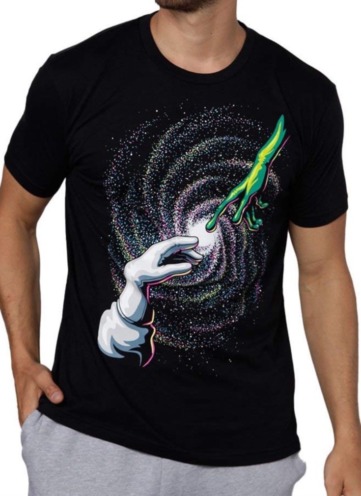 Into The AM Graphic Black Tee Mens Size Medium Hand Touchin Alien Astronaut NWOT