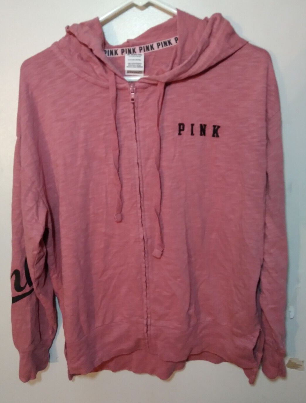 Victoria’s Secret PINK Berry Red Black Logo Cooling Cotton Full Zip Hoodie S
