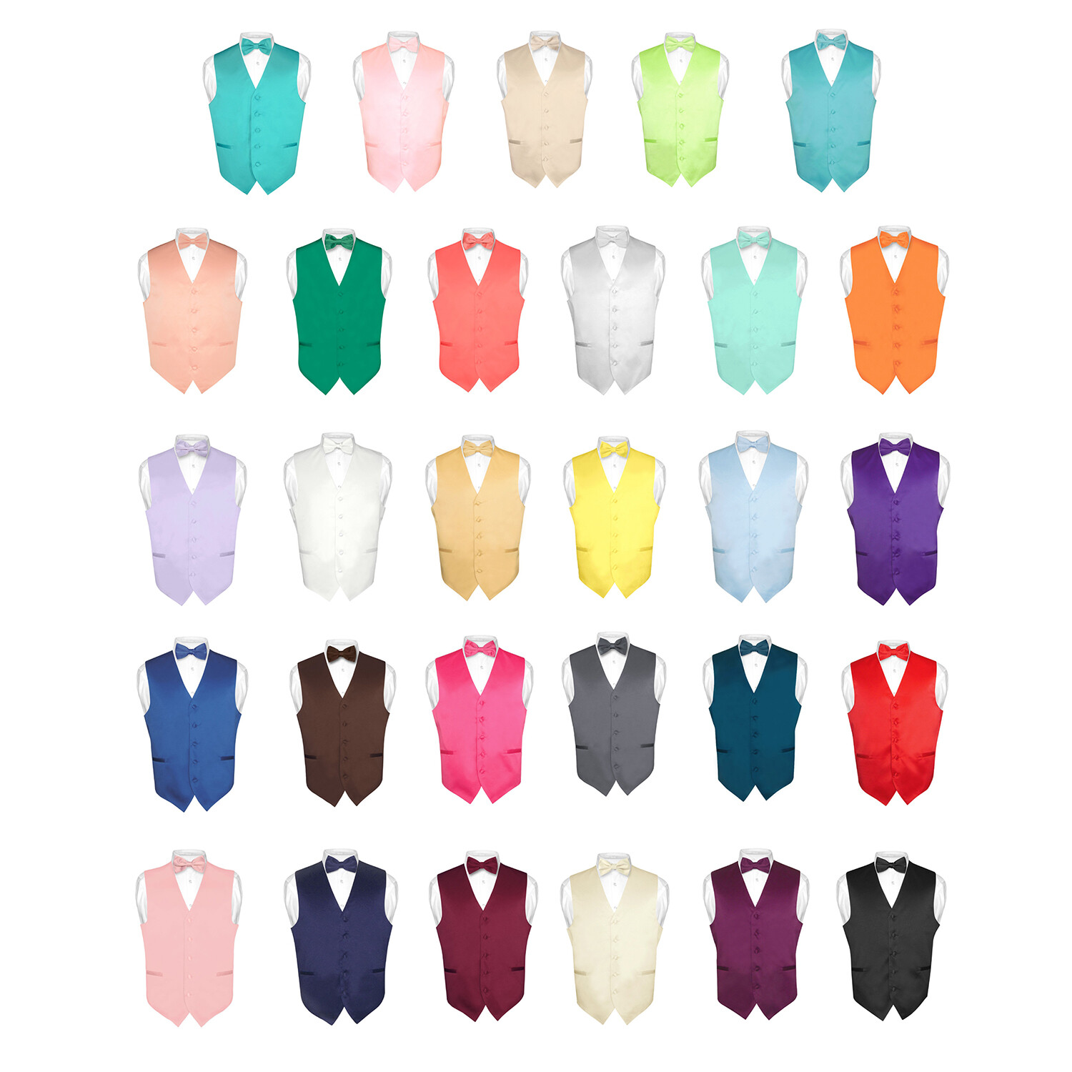 Men’s Dress Vest BOWTie Hanky Solid Color Waistcoat Bow Tie Set Suit or Tuxedo
