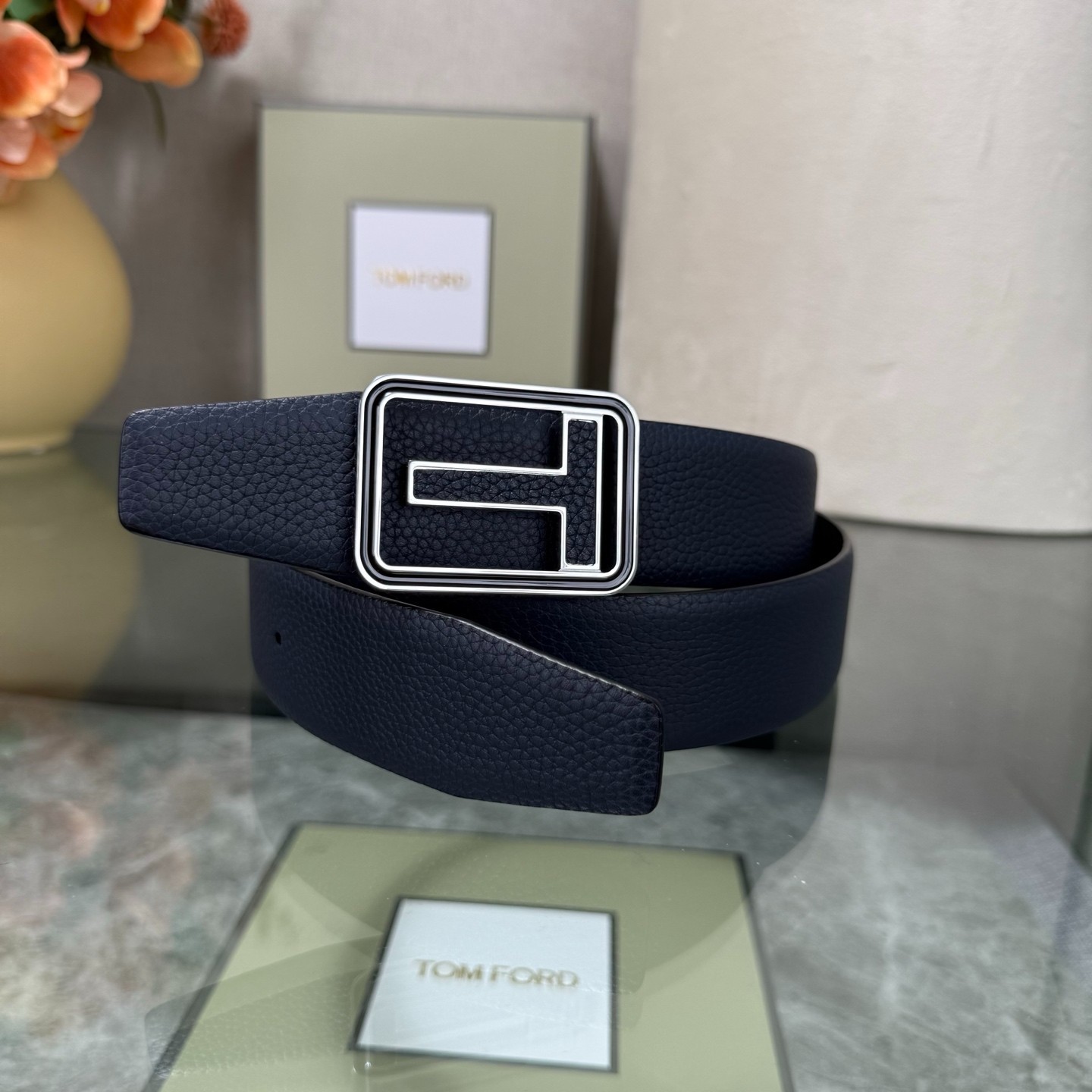 Authentic Tom Ford Reversible Leather T-Buckle Belt Luxury Designer Fashion