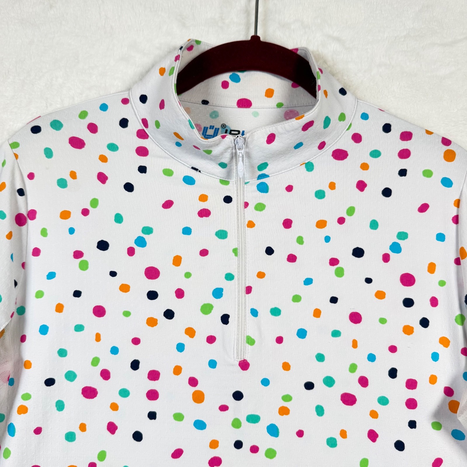 IBKUL M UPF 50+ Confetti Dot 1/4 Zip Golf Top White Mesh Cooling Long Sleeve