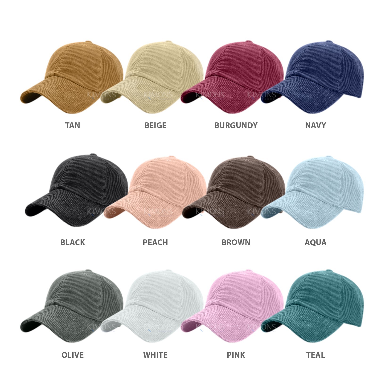 Corduroy Dad Hat Baseball Classic Adjustable Plain Cap Unisex Cotton Cord CO