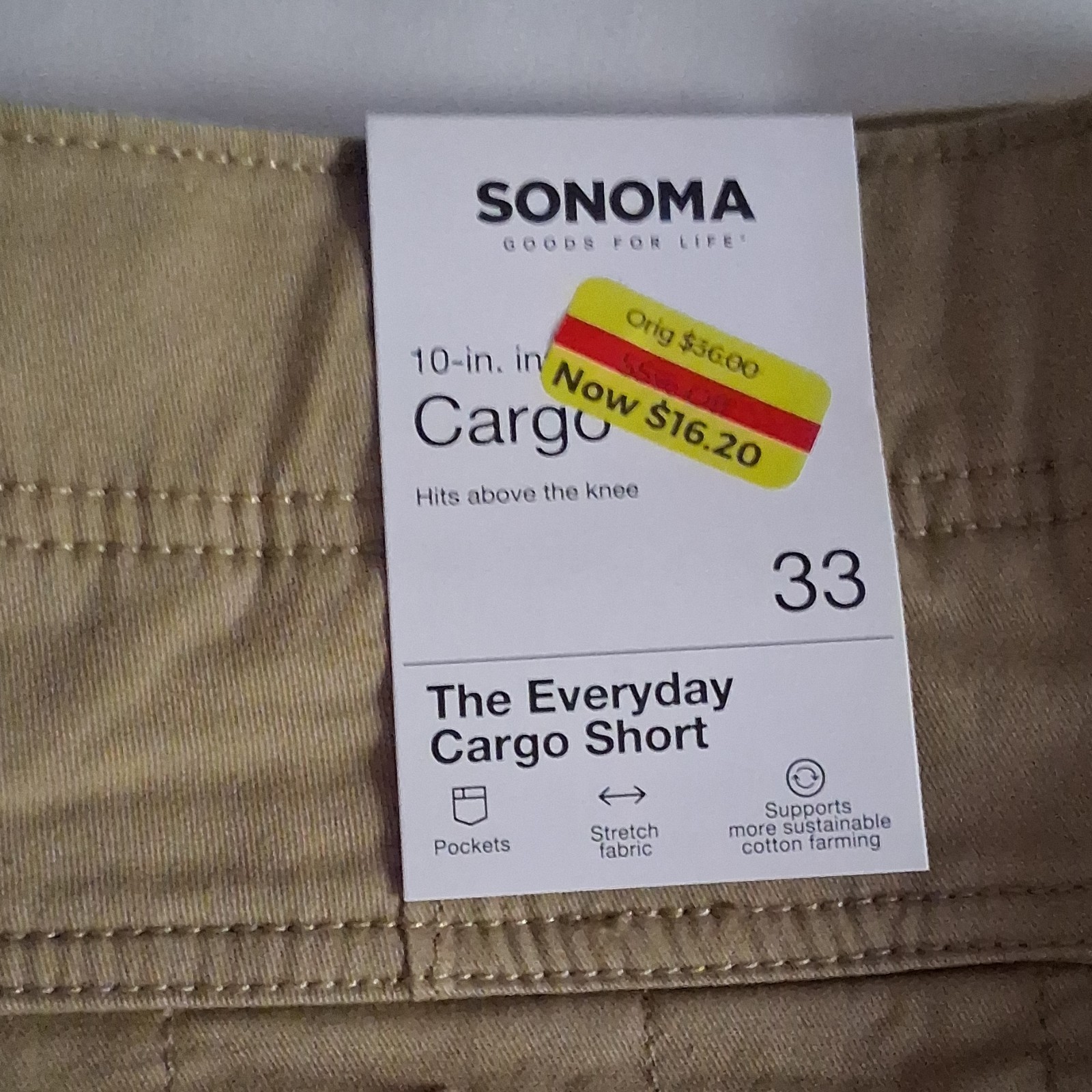 Sonoma Goods For Life Everyday Cargo Shorts Beige Stretch Cargo Pockets 10″