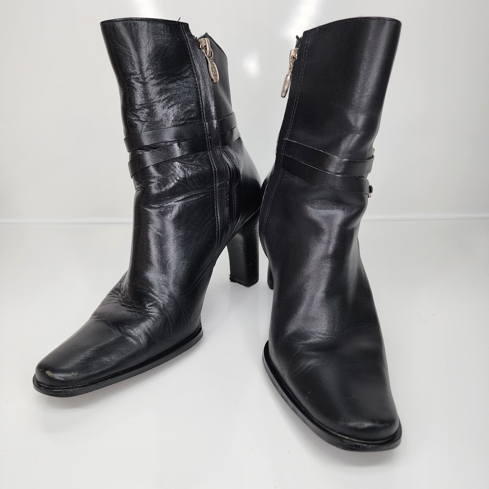 Harley-Davidson Women Sz 6 Black Leather Zipper Ankle Boots 3.5″ Heeled 84333