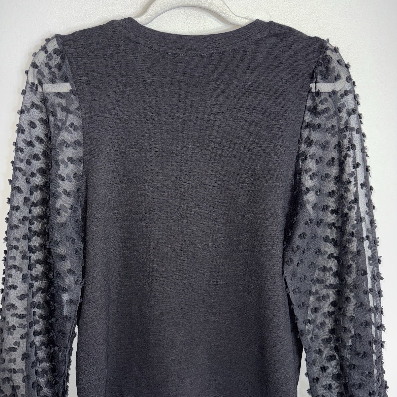 Maeve Anthropologie Pullover Blouse-Puff Semi Sheer Polka Dot Sleeves-Black-Med