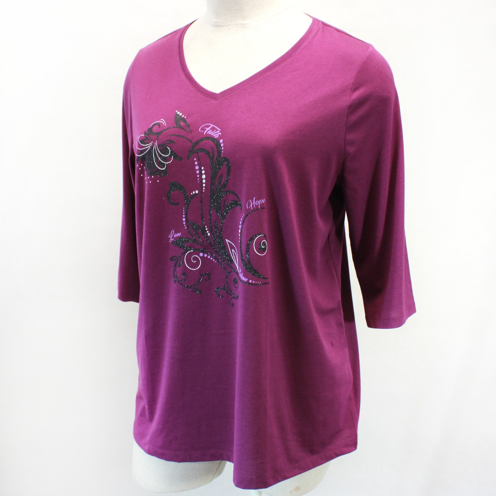 Catherines Plus Purple Cotton Glitter Flower Top Blouse 3X 26/28W