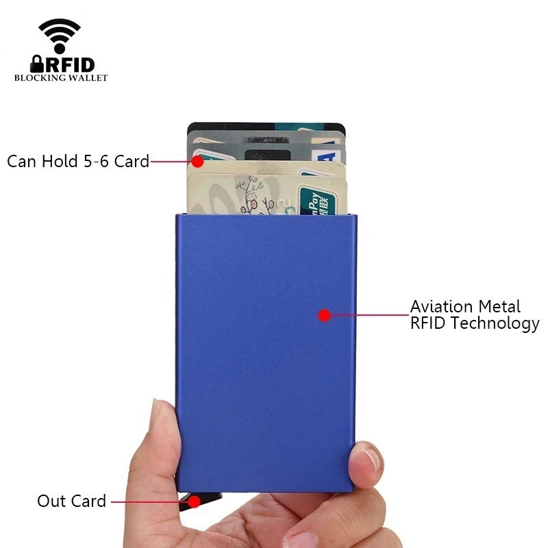 Rfid Smart Wallet Card Holder Metal Thin Slim Men Women Wallets Pop Up Minimalis