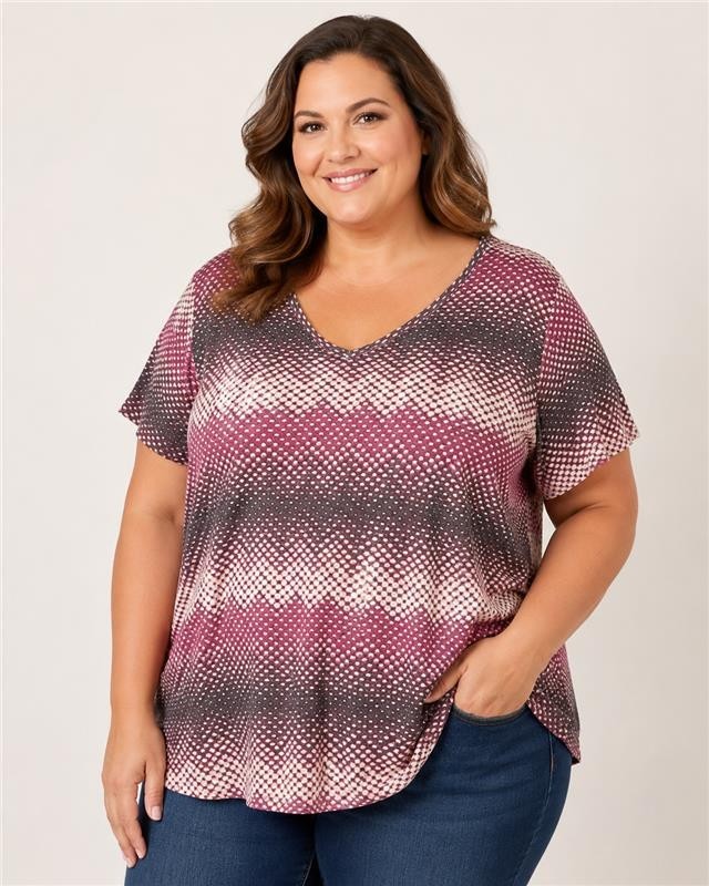 Croft & Barrow Plus Size 2X Red/White/Black V-Neck Tee