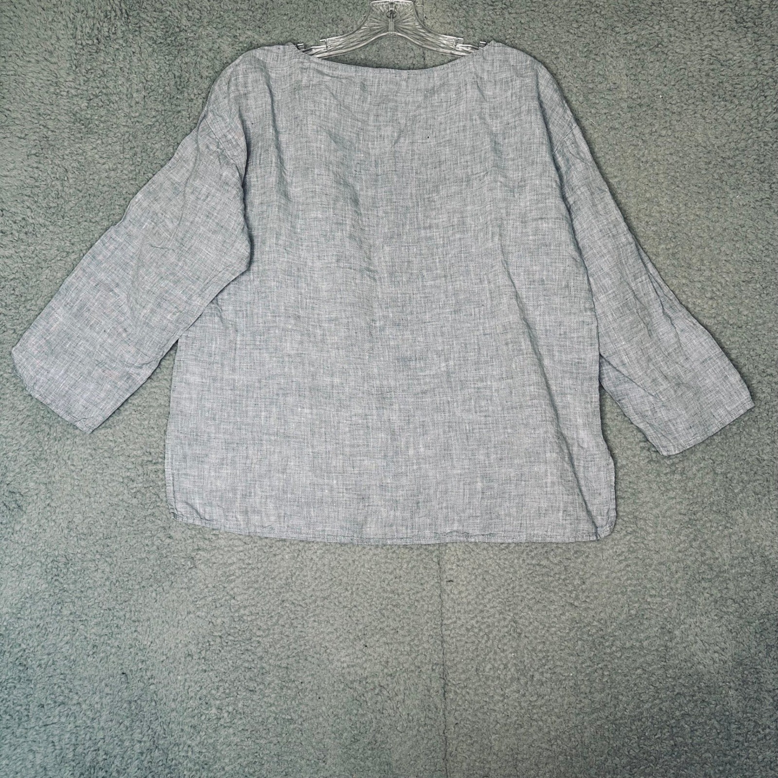 Eileen Fisher Organic Linen Boxy Top Blue Chambray Boat Neck Womens Medium