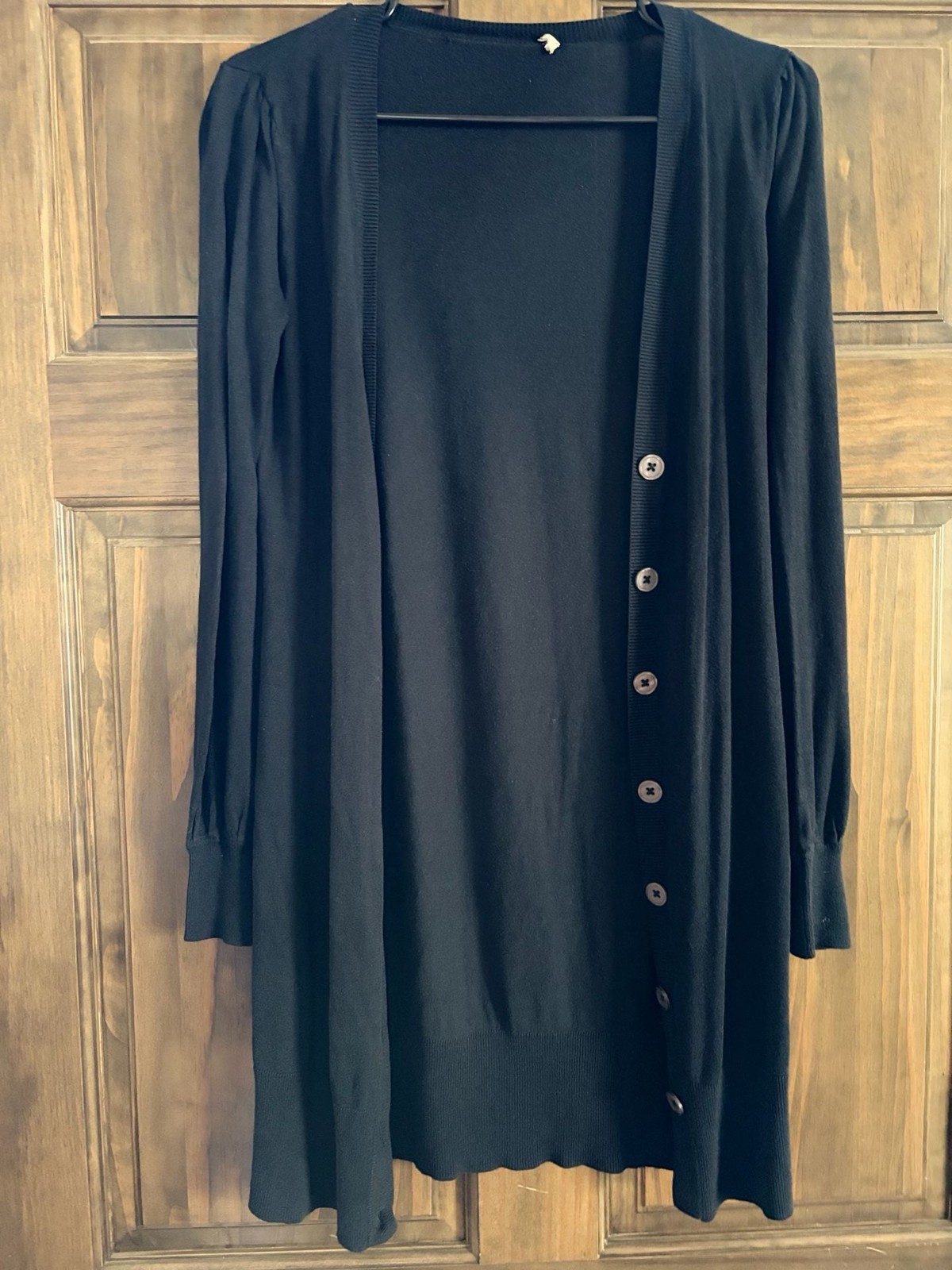 Black Silk Blend Long Sleeve Button-Down Cardigan