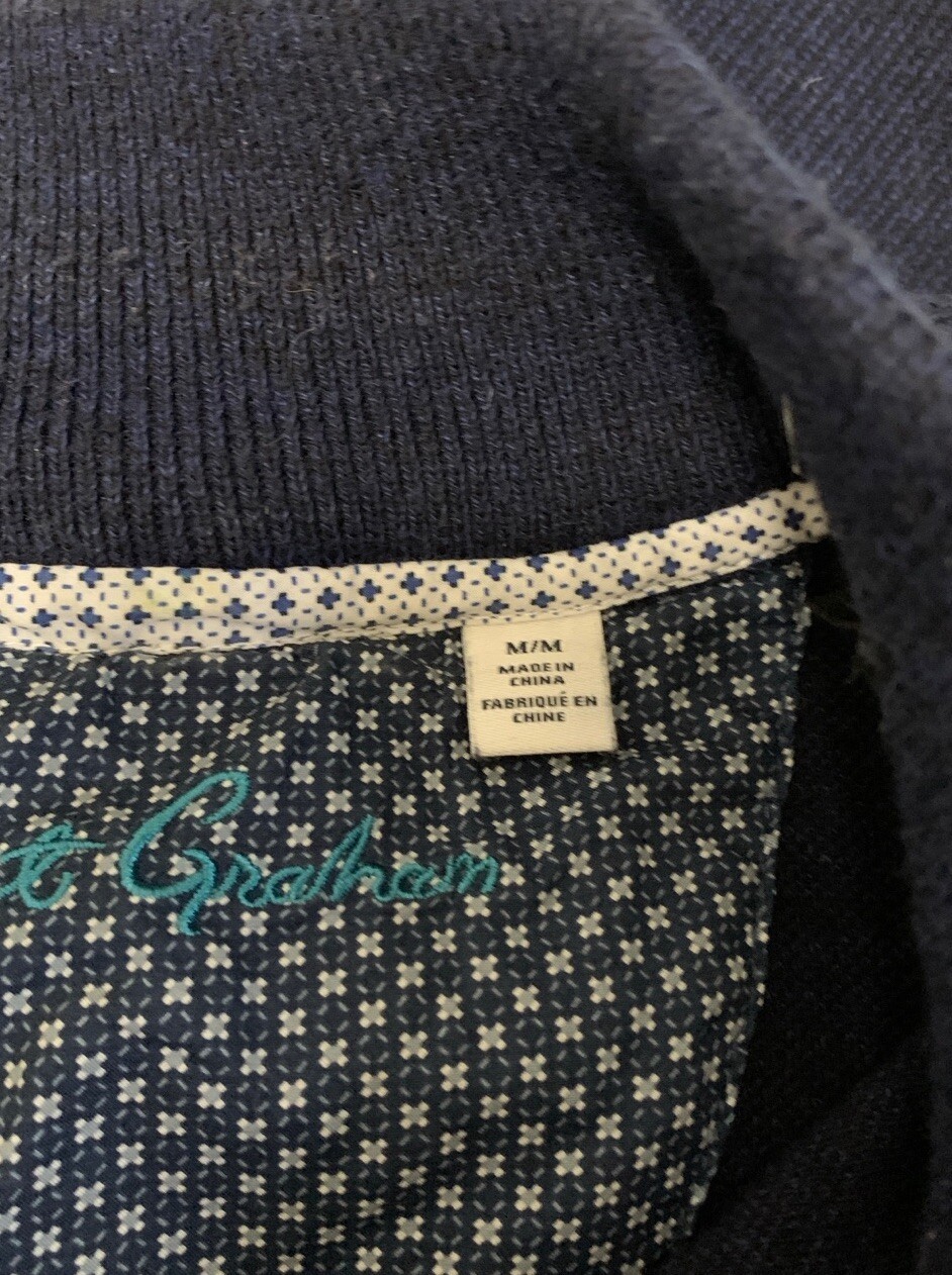 Robert Graham Zip-Collar Sweater – Size Medium Navy Cotton Blend EUC Classic