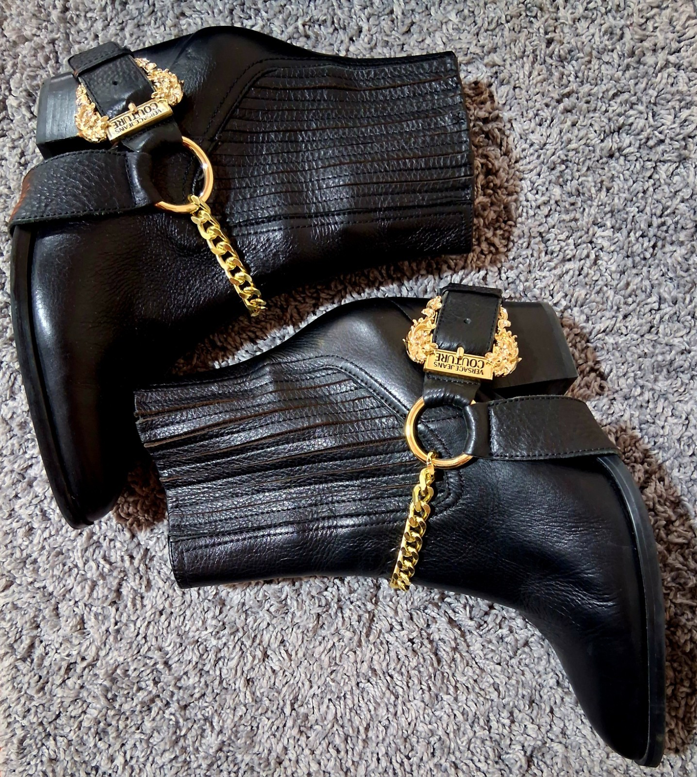Women’s Versace Jeans Couture Black Leather Boots Size 8
