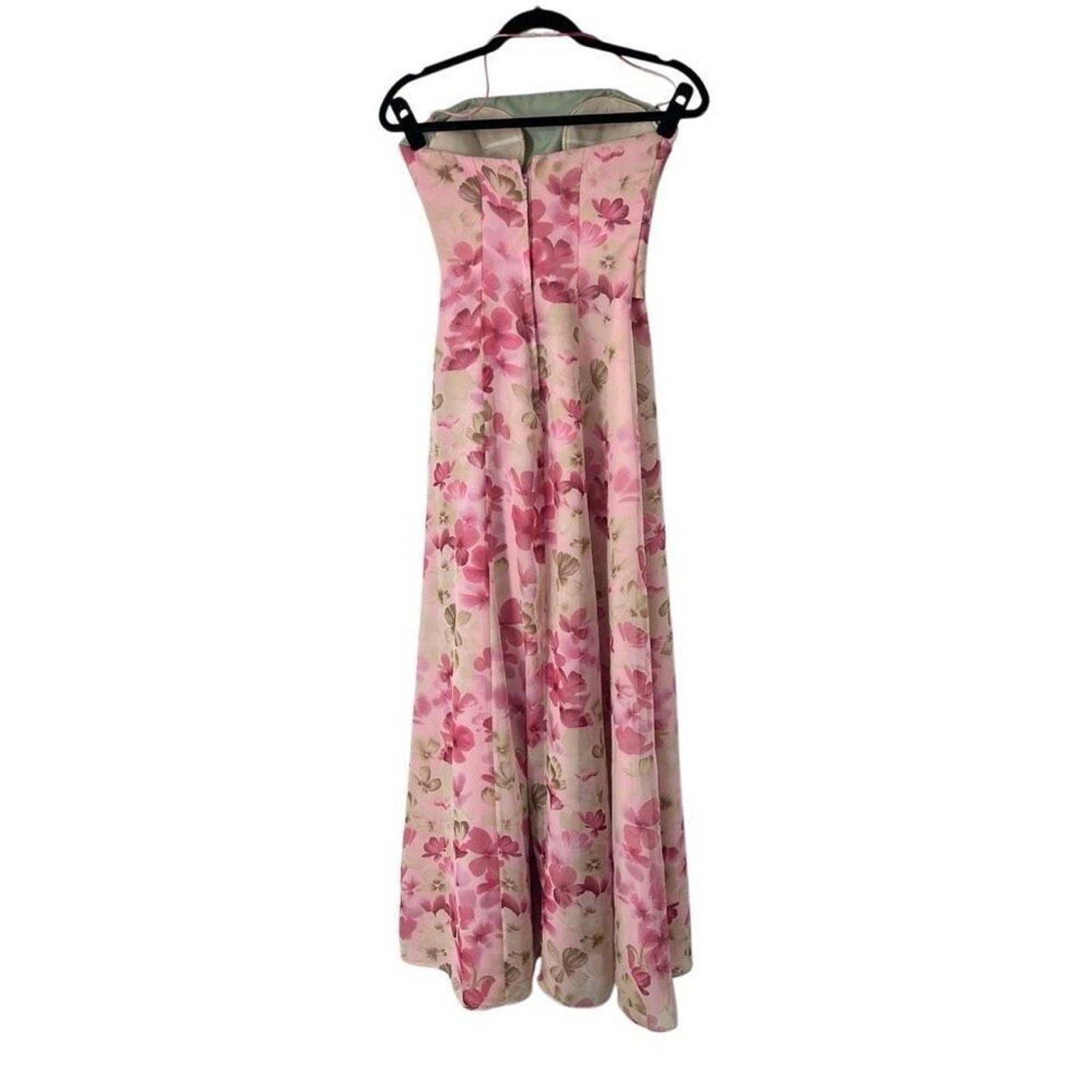 1990’s Pink Floral Mori Lee Prom Evening Gown Neck Strap‎ Formal Spring Valentin