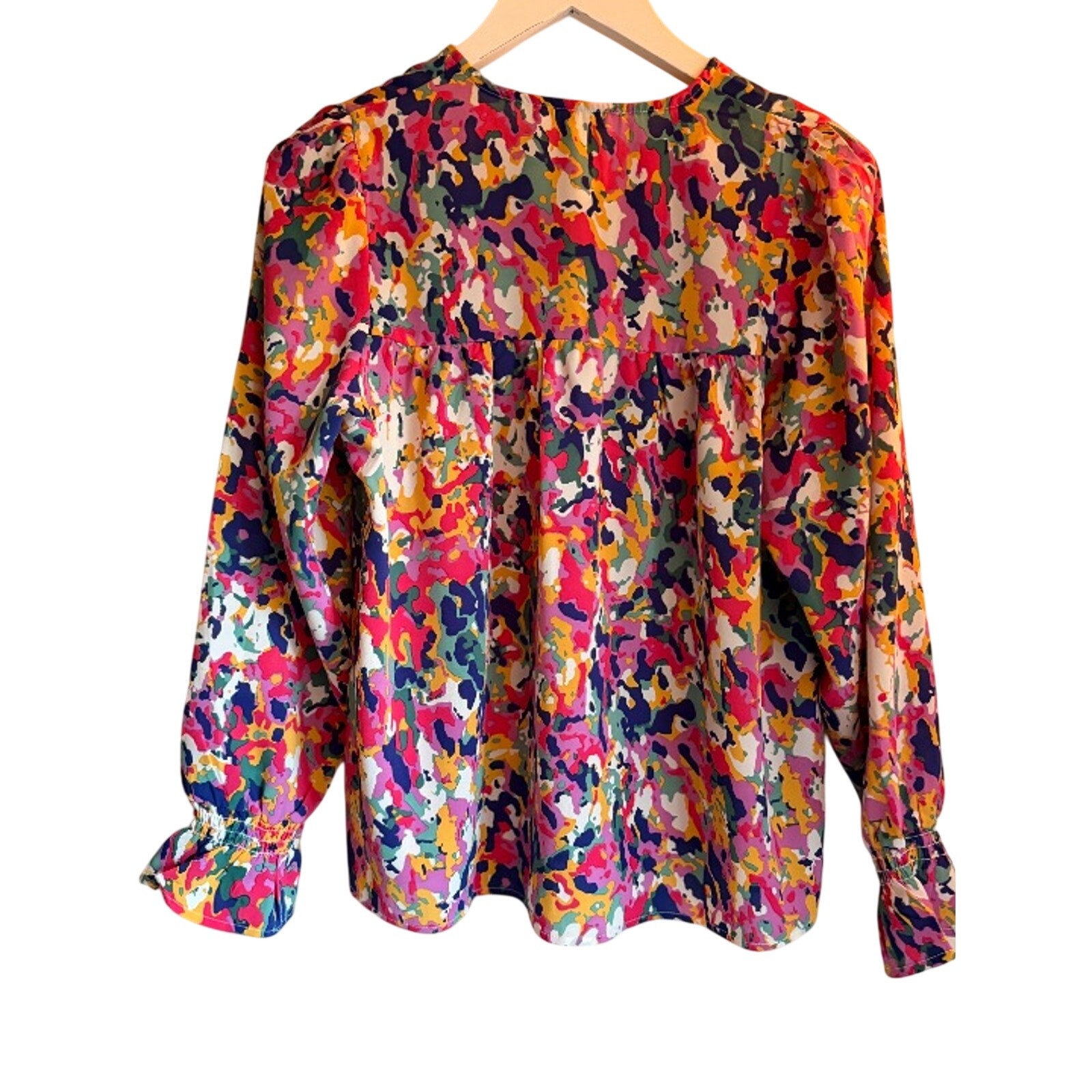 Michelle McDowell Colorful Abstract Ruffle Sleeve Blouse Size Small