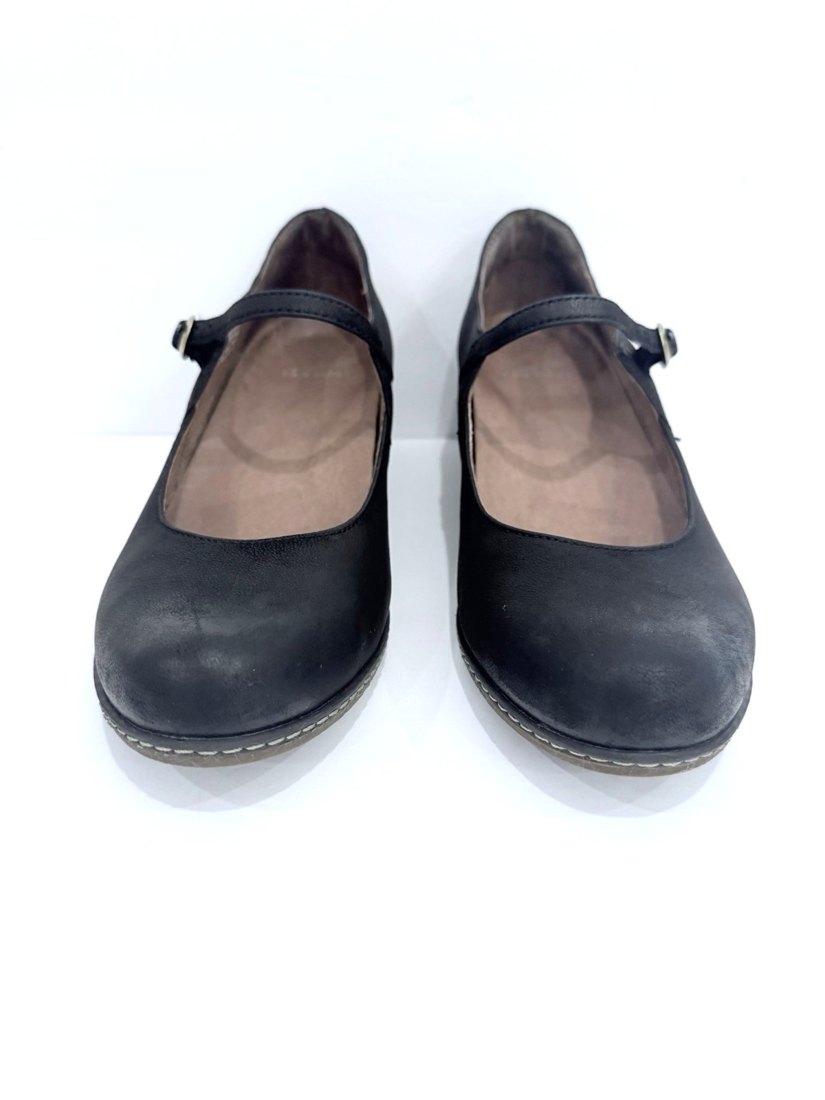 Dansko Womens Loralie Leather Round Toe Ankle Strap Mary Jane Black Wedge 39/8.5