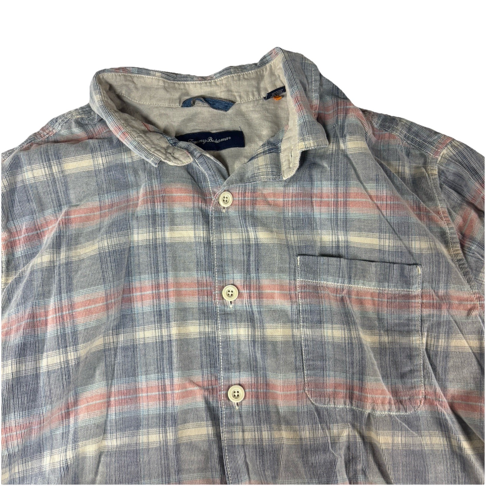 Tommy Bahama Coastline Cordwalk Plaid Corduroy Button Up Shirt Cotton Mens XL