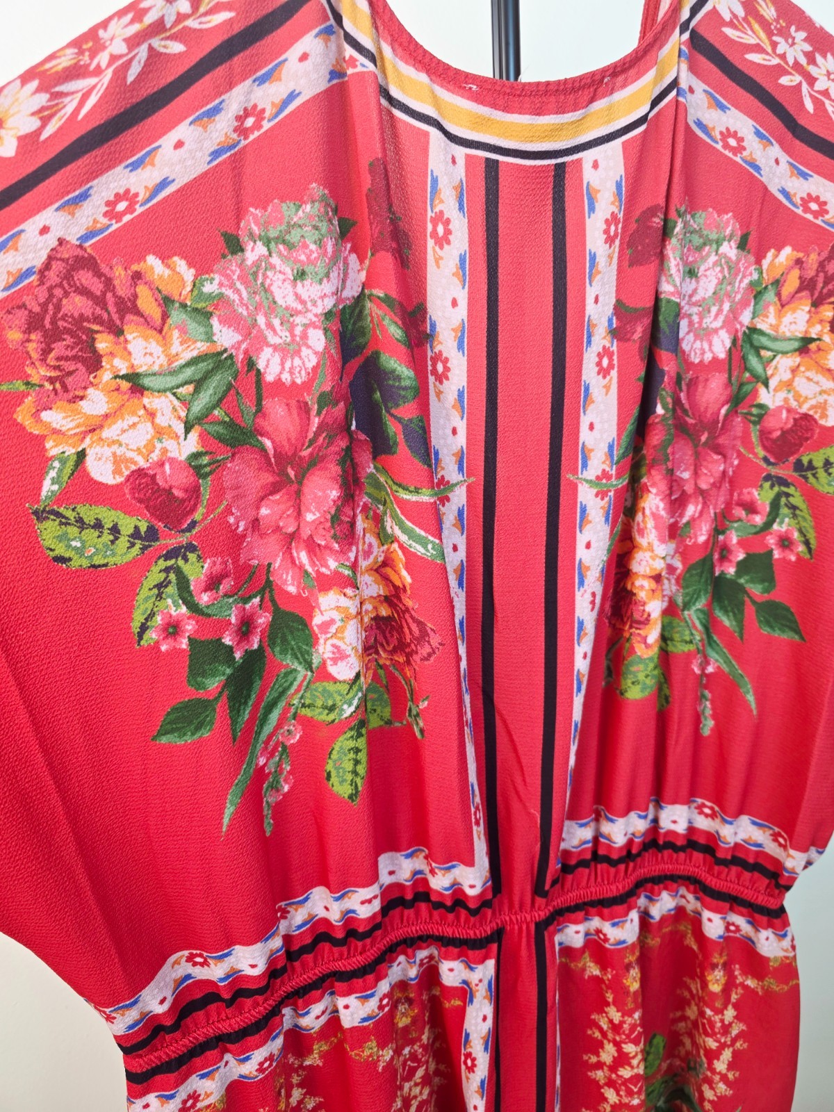 FLYING TOMATO Plus Size Red V-Neck Boho-Inspired Floral Print Midi Dress Sz 3X