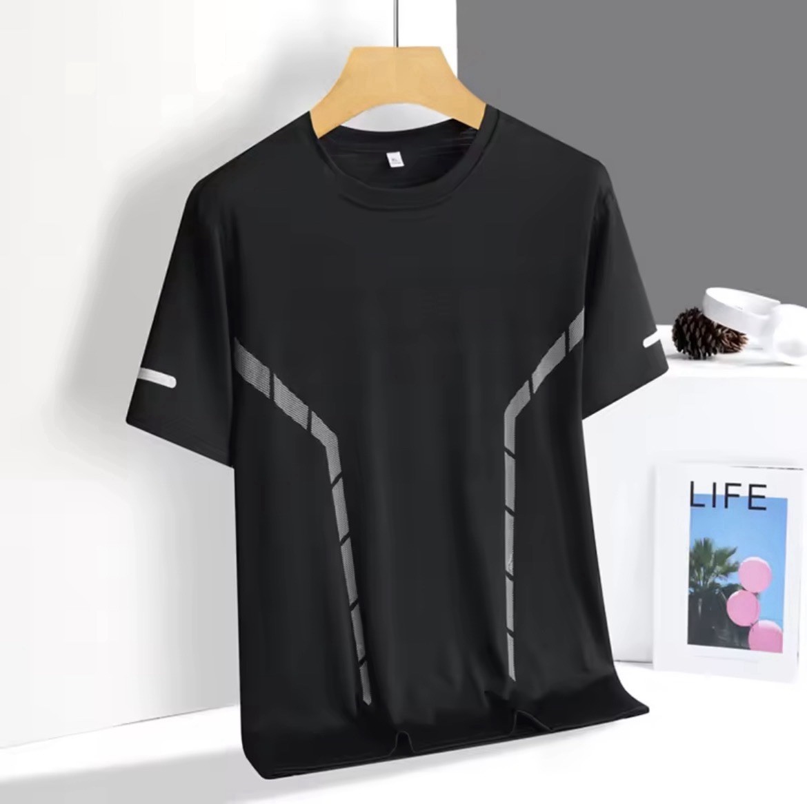 Men Running T-Shirt Ice Silk Quick Dry Breathable Reflective Sports 5XL
