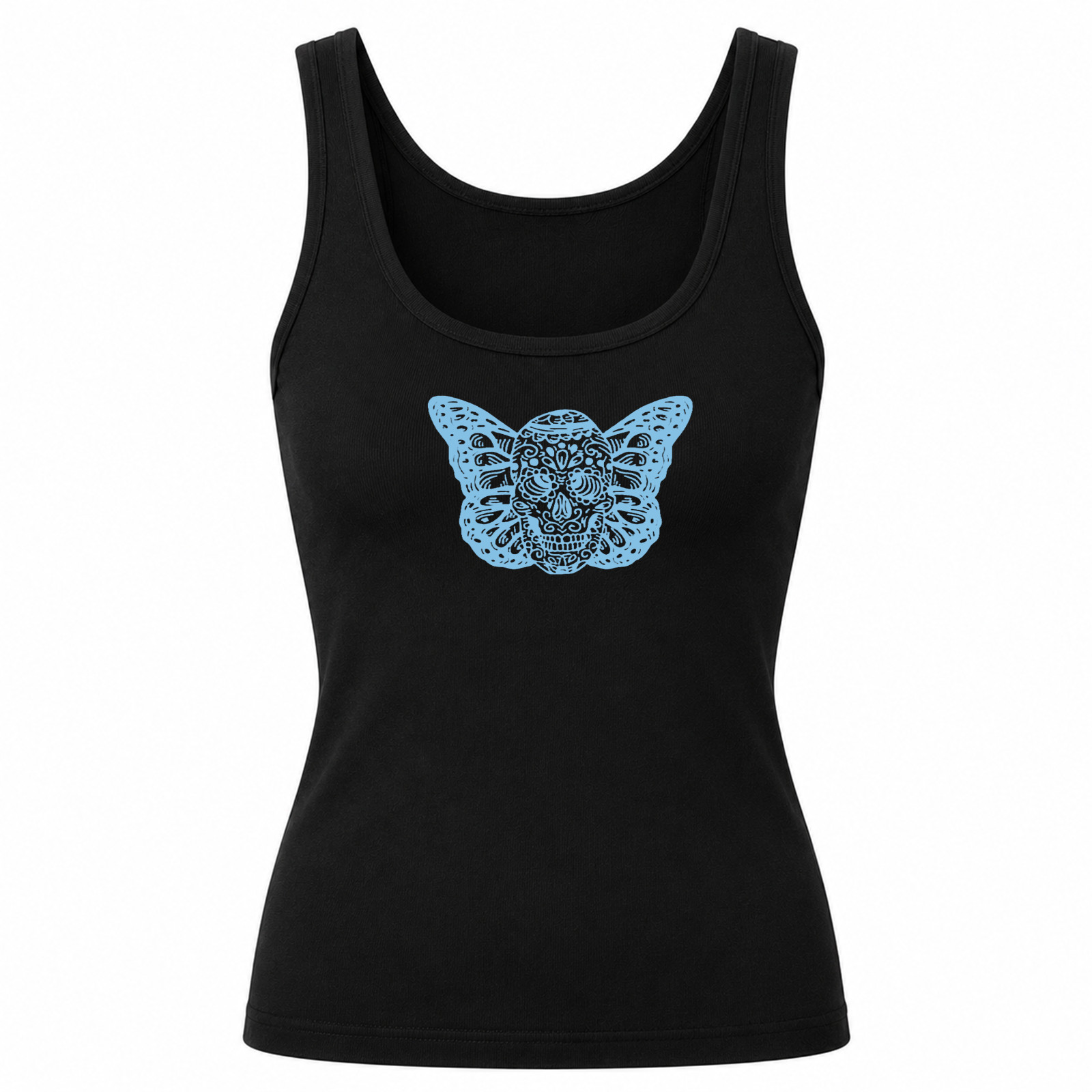 Women’s Black Tank Top Featuring a Sugar Skull Butterfly Graphic
