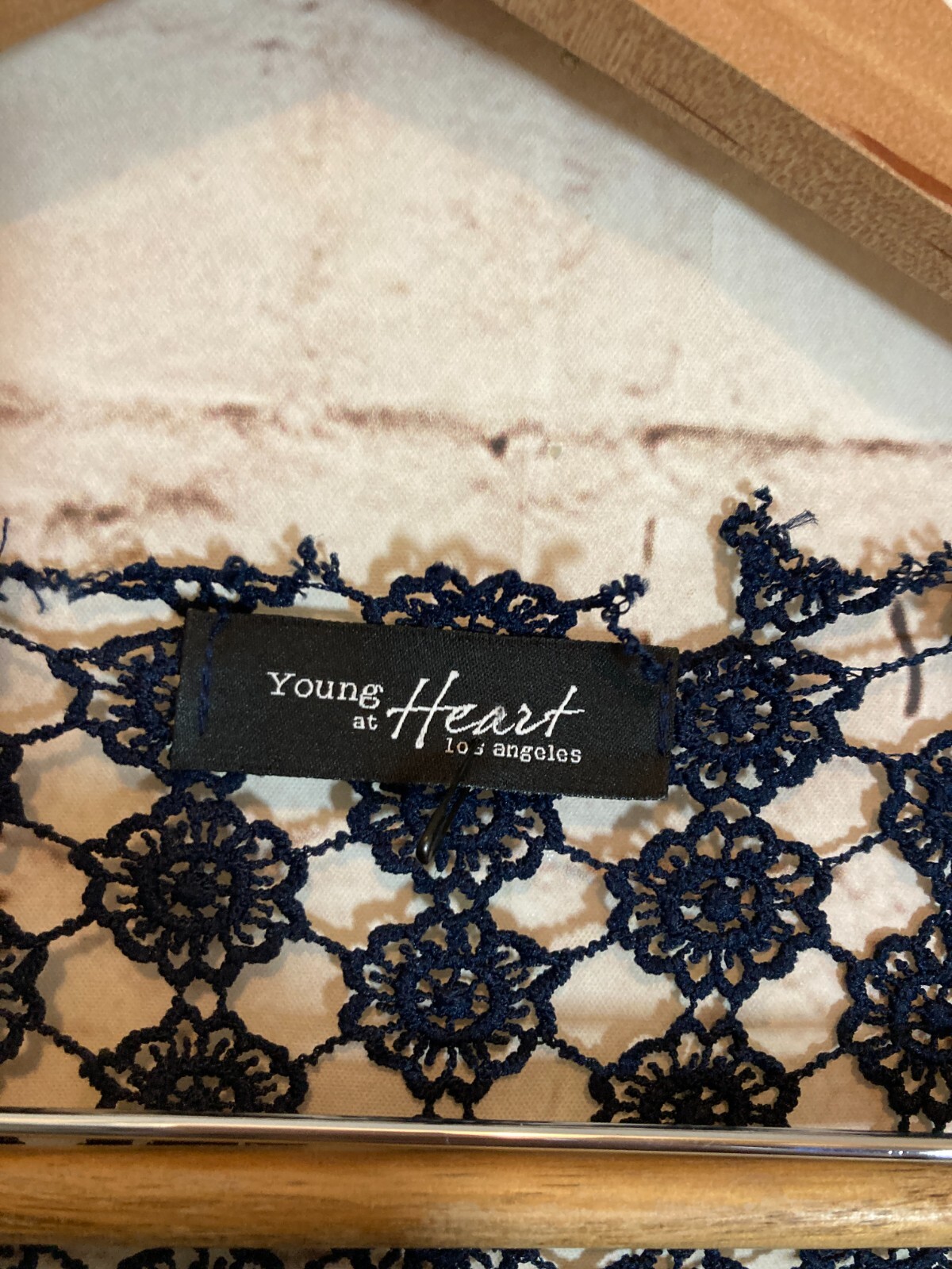 Young at Heart L.A. Top Women Small Navy All Over Crochet Long Length Open Front