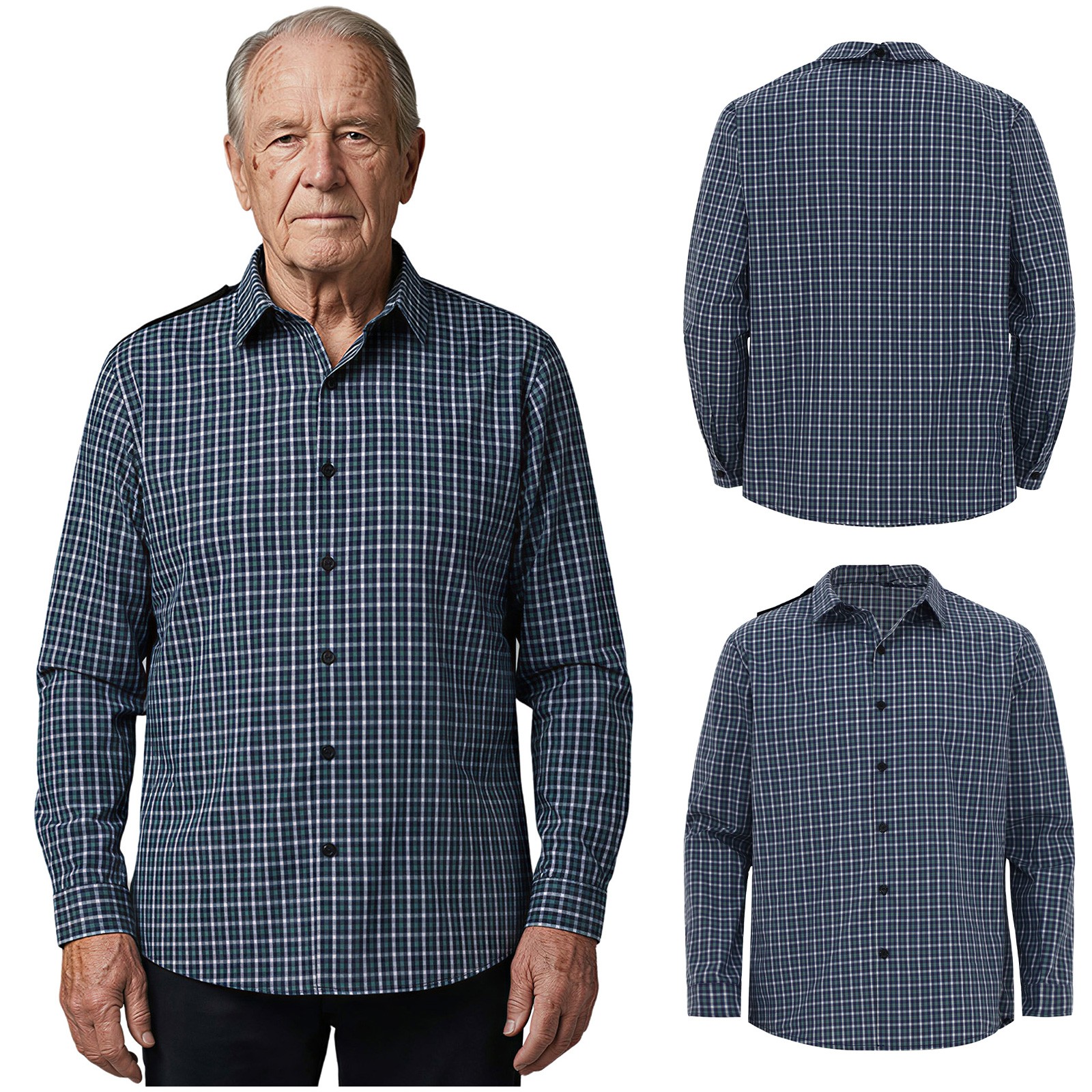 Men‘s Shirts Turn-down Collar Long Sleeve Front Button-up Plaid Shirt for Daily