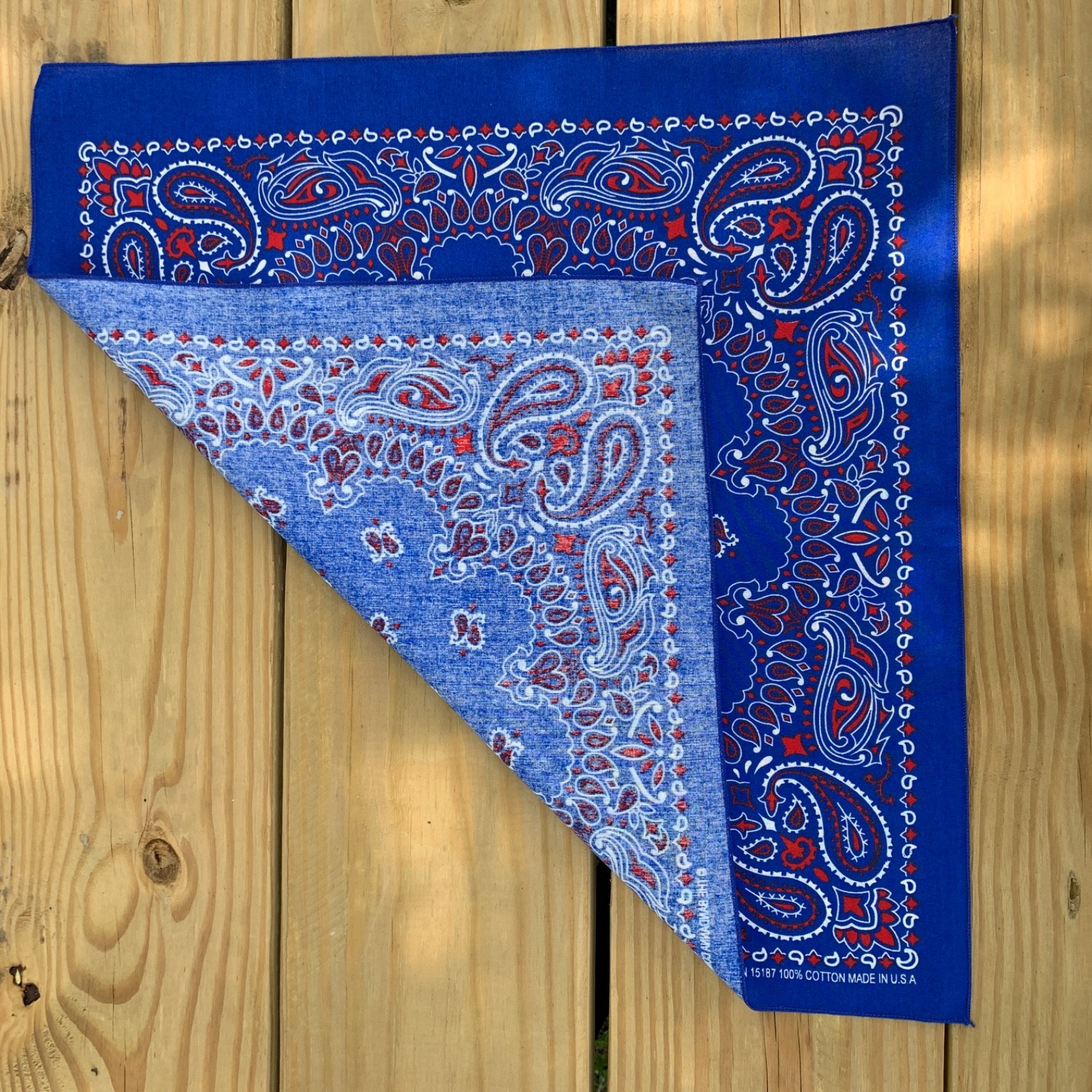 Blue Red White Paisley Approx. 22″x22″ Bandanna USA Made 100% Cotton Biker