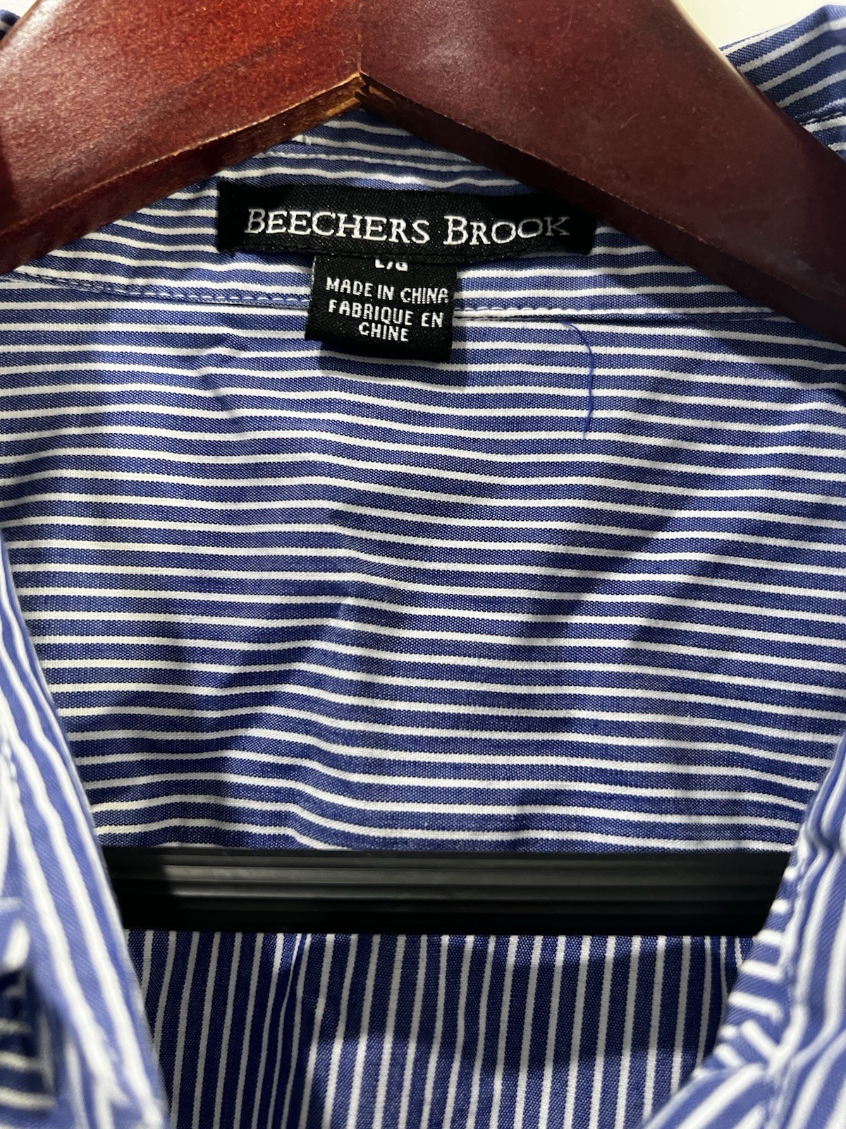 Beechers Brook Womens Blue White Striped Button Down Shirt Size M 3/4 Sleeve
