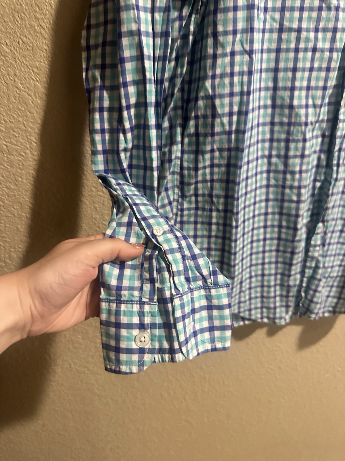 J.CREW Lightweight Blue/Green/White Check Long Sleeve Button-Up Shirt M