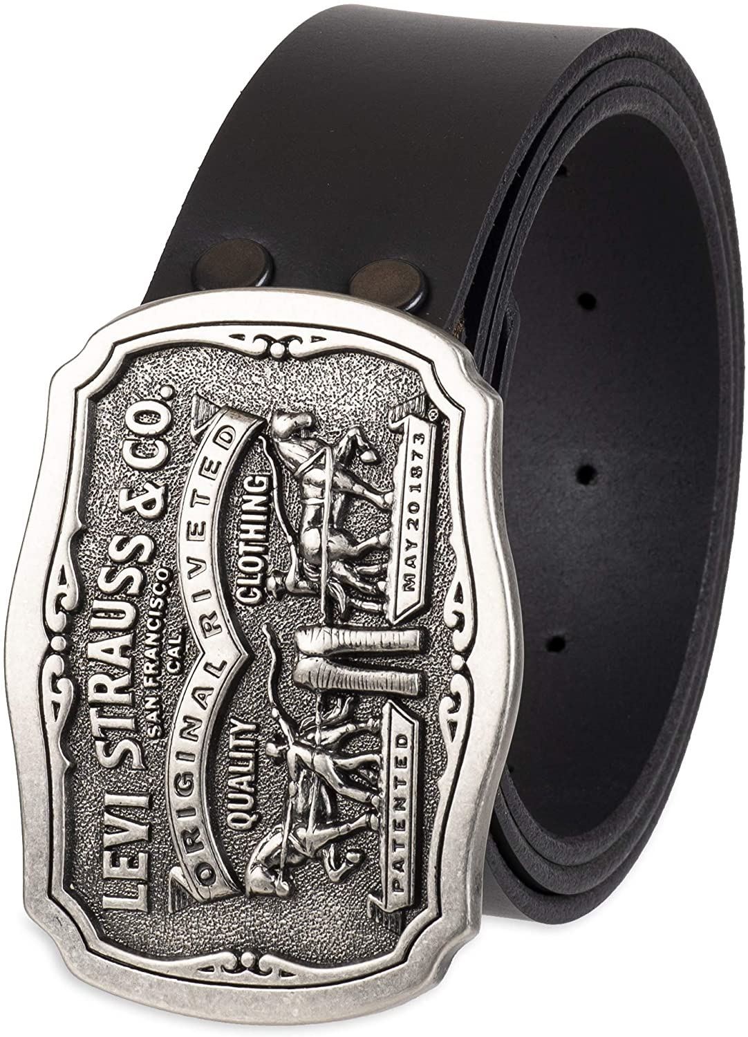 Levi’s Men’s Everyday Jean Leather Belt with Removable Plaque Buckle Black