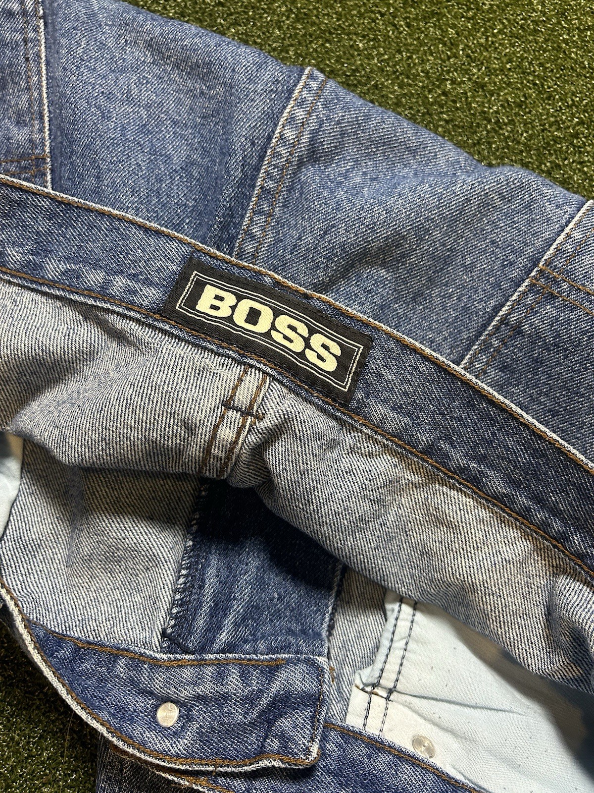 Vintage 90’s BOSS Baggy Embroidered Jeans Gold Retro 34×30 Skate Grunge Hip Hop