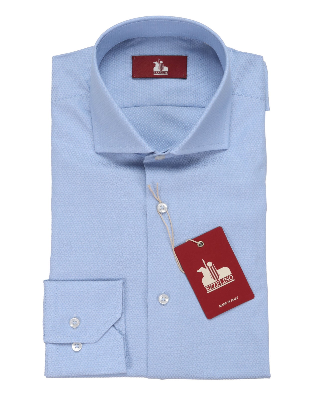 NWT EZZELINO DRESS SHIRT light blue stretch cotton geometric Italy 2XL