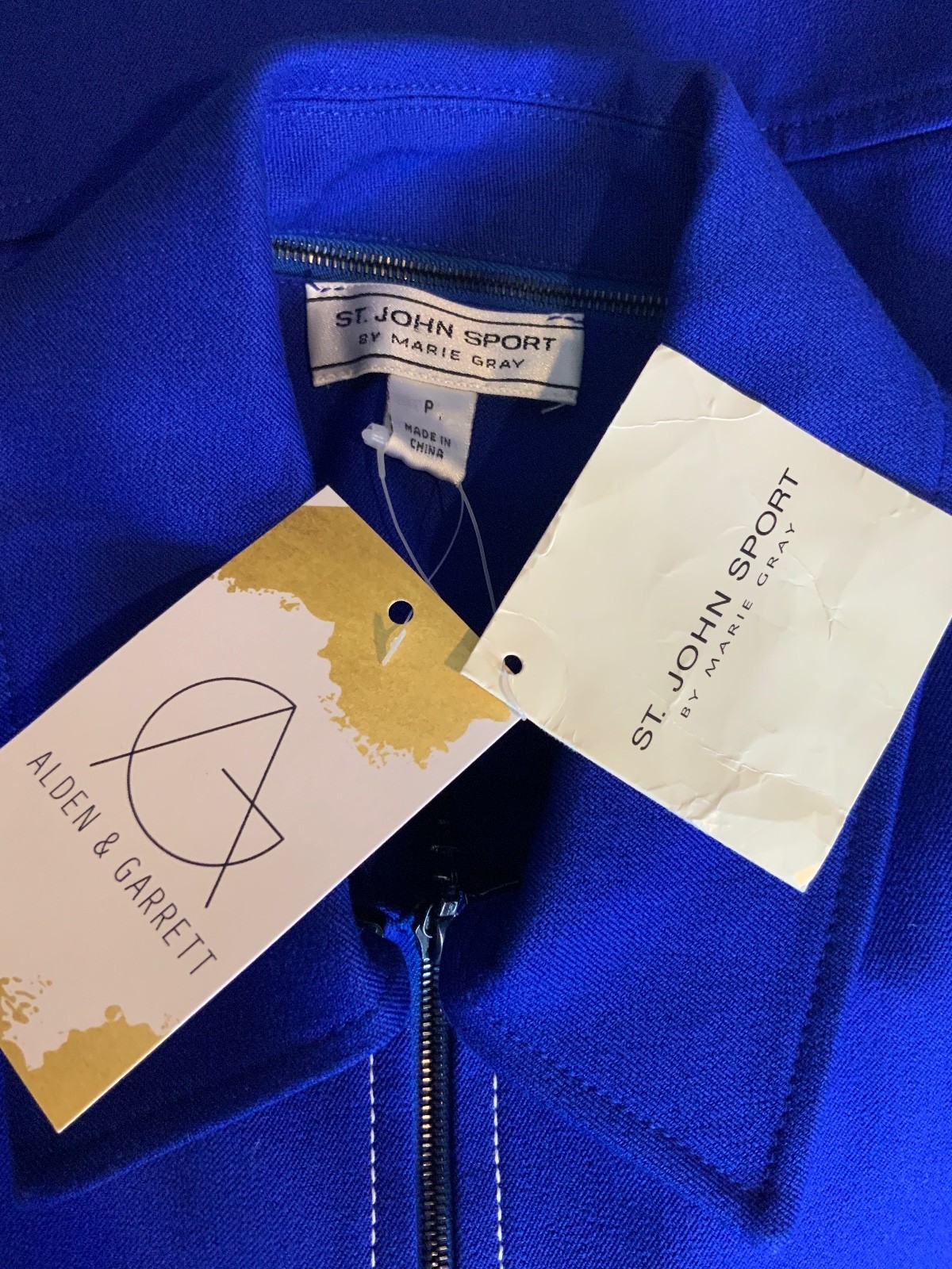 St. John Marine Blue Zip-Up Jacket, Size P, NWT!