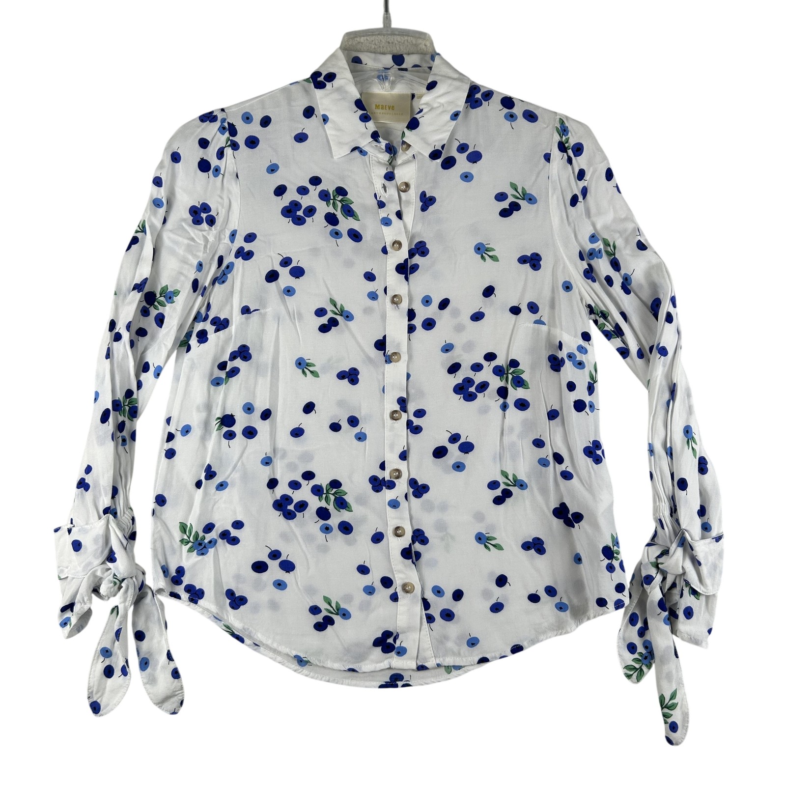 Maeve Shirt Womens 8 Blithe Blueberry Button Up Tie Sleeve Anthropologie