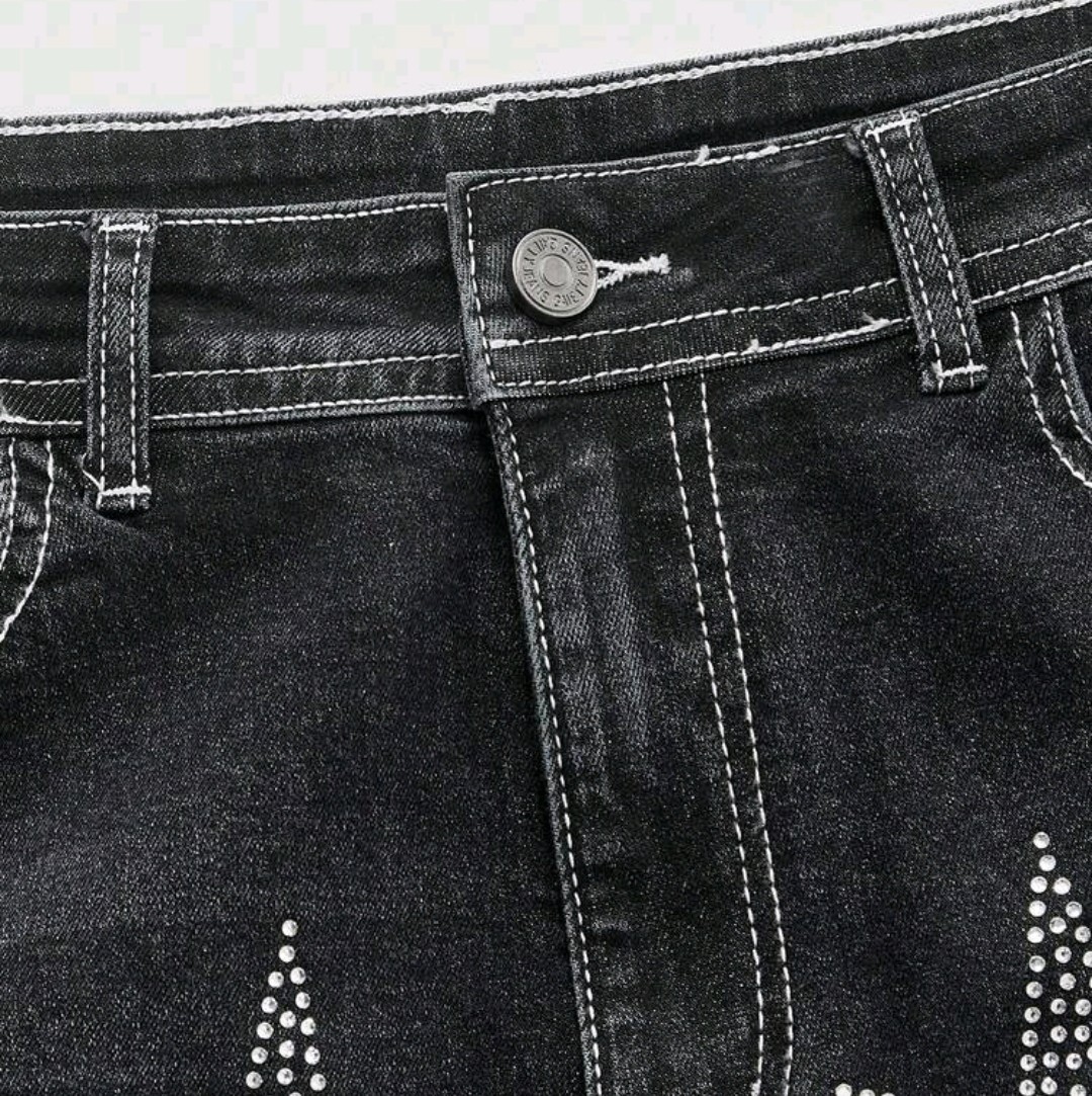 New Men Luxury Jeans Diamond Stars Rhinestones Black Denim Trousers High Quality