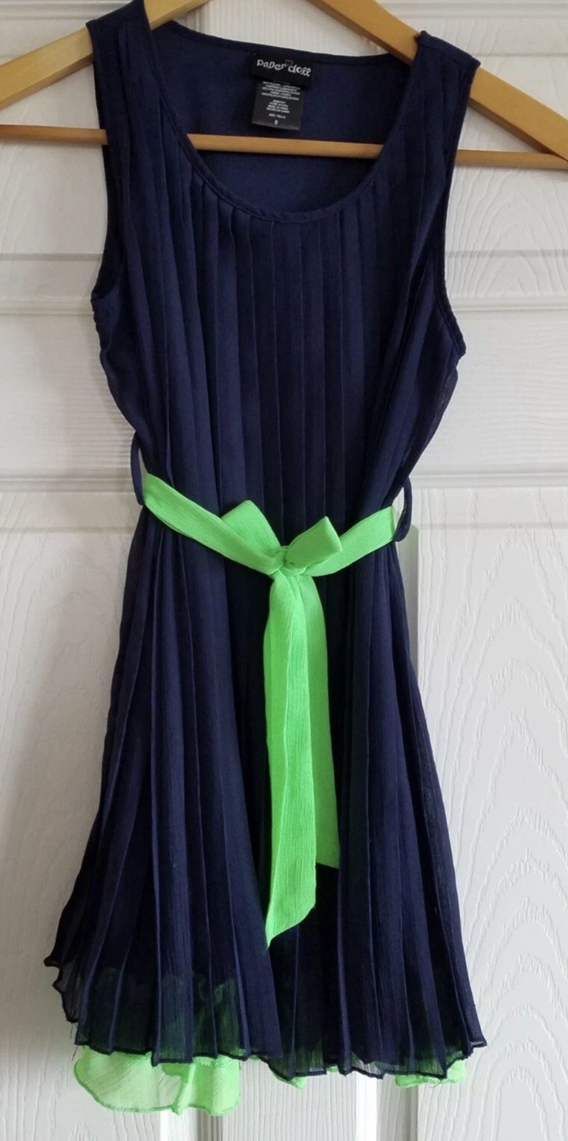 Beautiful Girls Dress Easter Any Occasion Size 14 Navy/Green w Tie Great shape